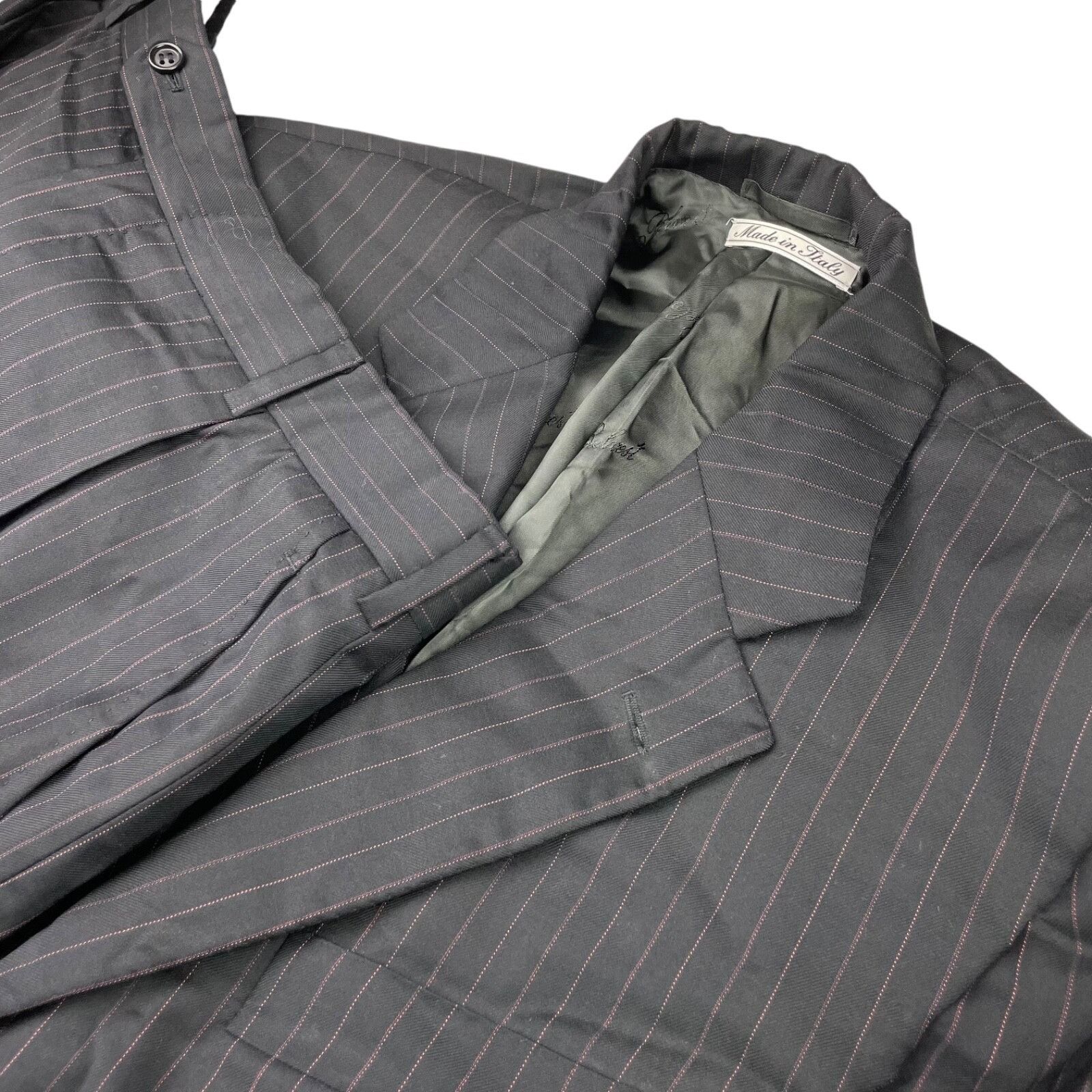 Belvest Belvest Men's 100% Wool 3-Button Suit Black/Pink Stripe • It Size 40S - 1 Thumbnail