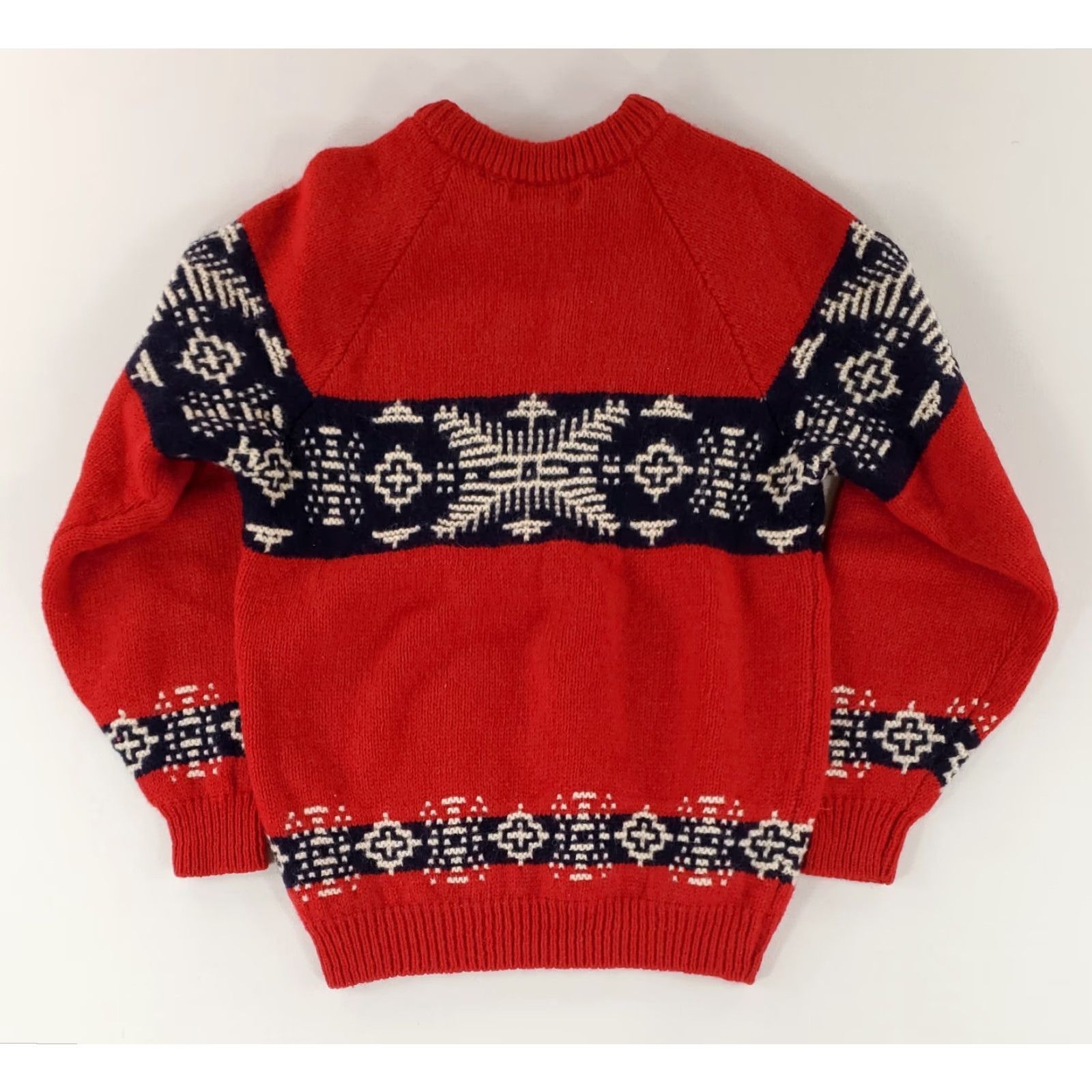 Vintage Hunting Horn Sweater 100% Shetland Wool Nordic Red White Blue Mens S Pullover Red Nordic Wool Mens S Size US M / EU 48-50 / 2 - 5 Thumbnail