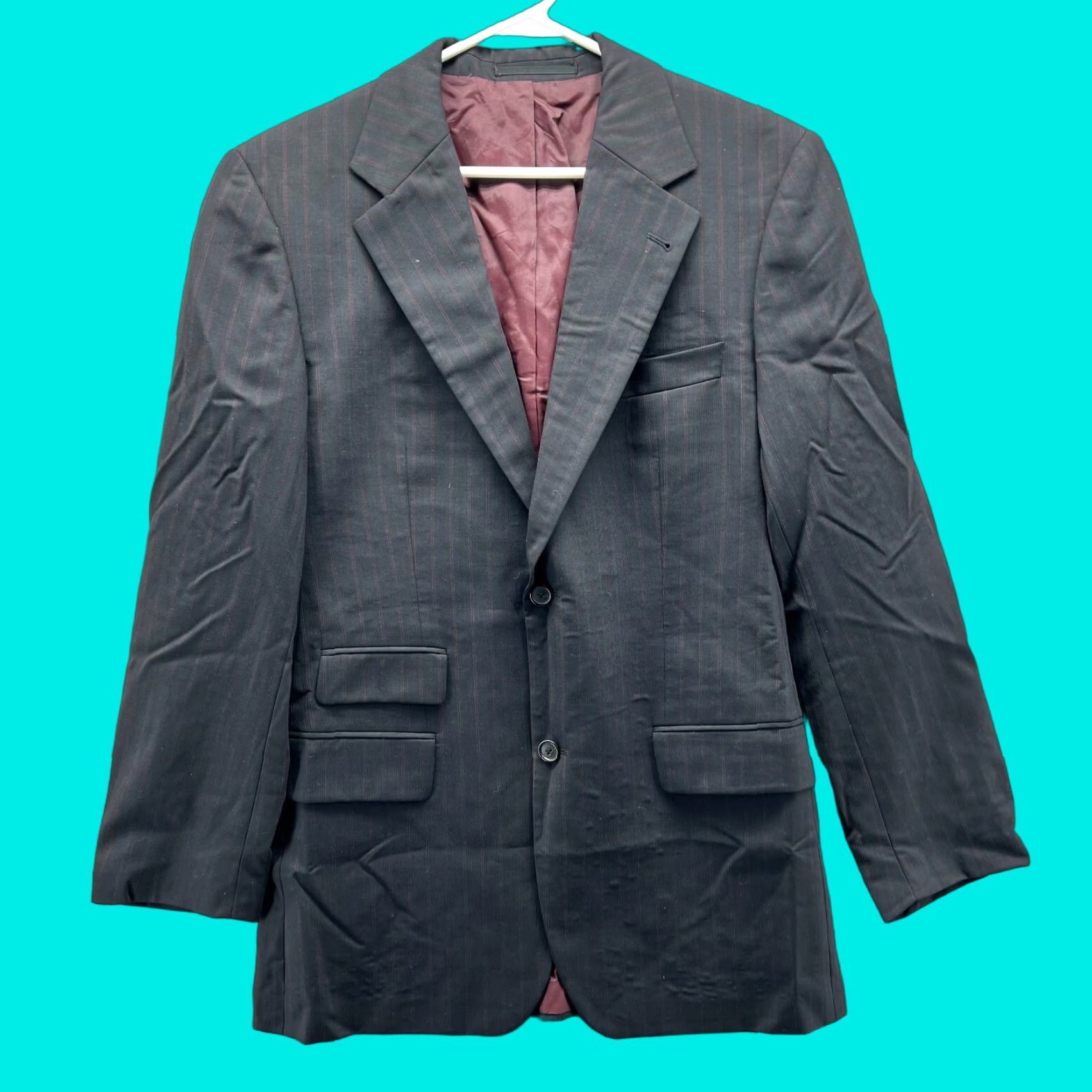 Hugo Boss HUGO BOSS Blazer Mens 36R Black Sport Coat Gable Vegas Jacket Striped Wool Jacket/Coat Notch Two-Button Flat Front Regular Mens Wool Black 36R Size 36R - 1 Thumbnail