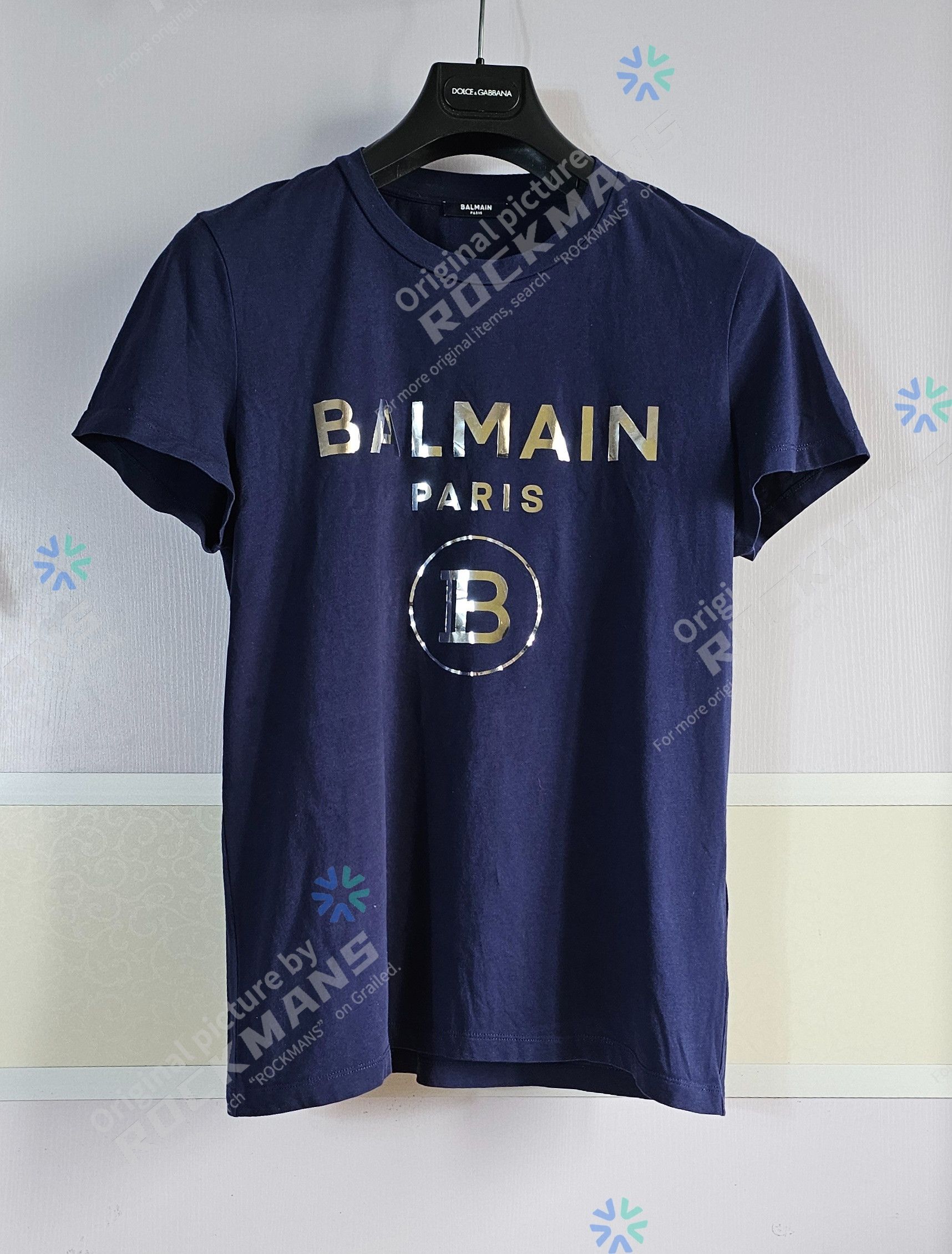 Balmain Balmain Navy Silver Metallic Logo T-Shirt Size M Size US M / EU 48-50 / 2 - 1 Thumbnail