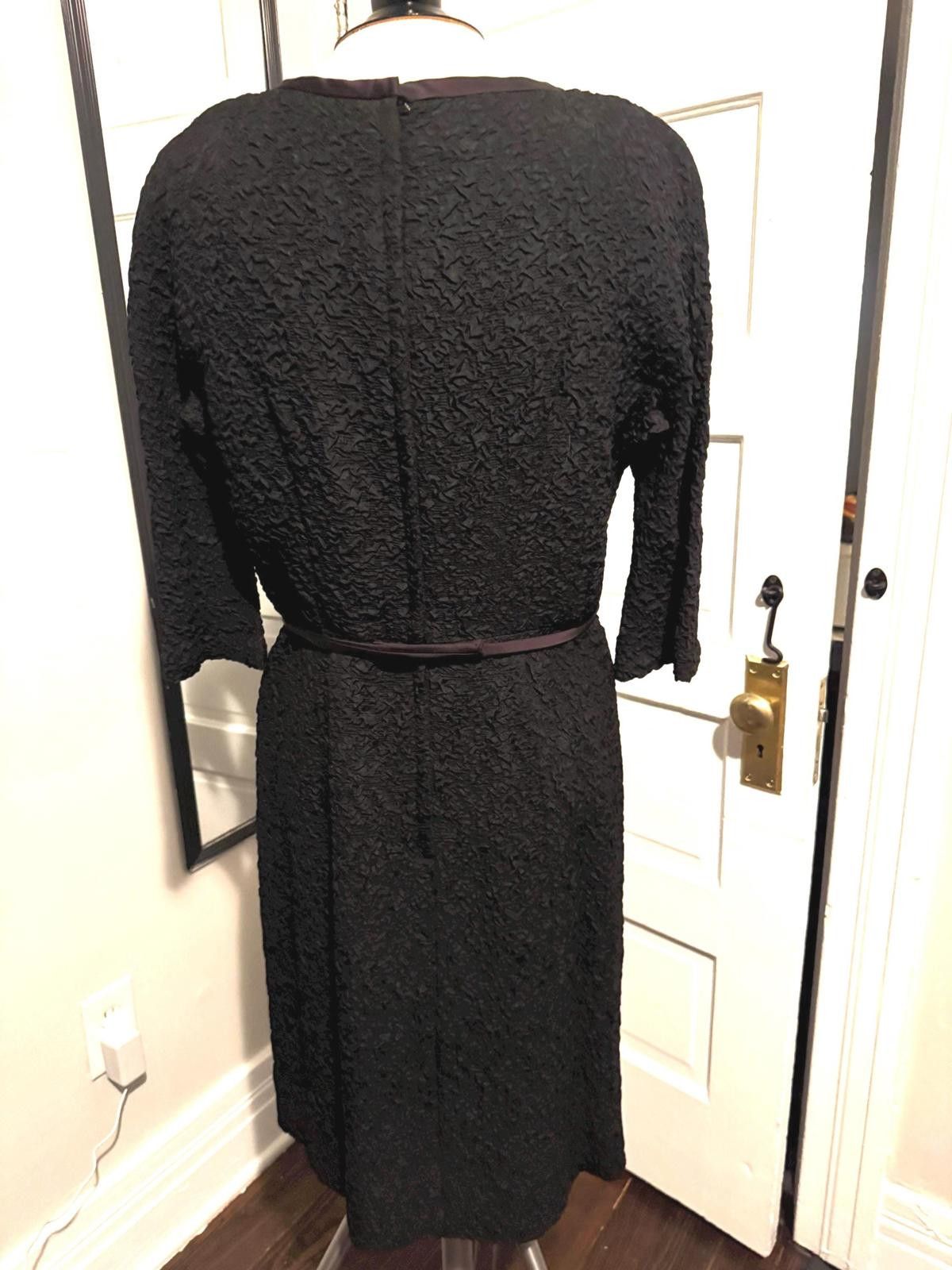 Designer True Vintage 1950s Elegant Black Textured Dress P2P 21” w33” Size L / US 10 / IT 46 - 5 Thumbnail