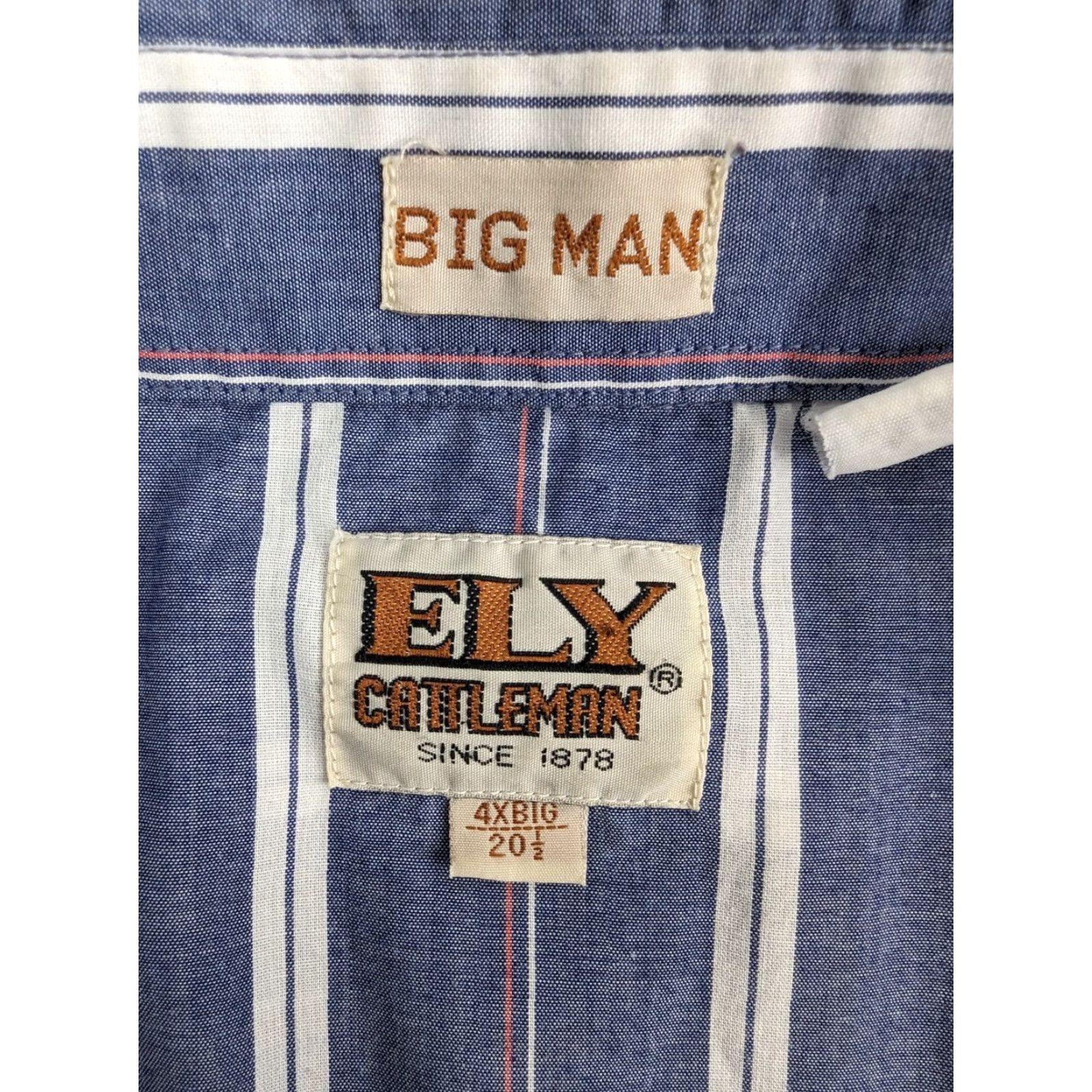 Vintage VINTAGE Ely Cattleman Pearl Snap Shirt Mens 4X Big Blue White Striped Short Sleeve Snap Button-Up Western Theme Mens Big & Tall Size US XXL / EU 58 / 5 - 7 Thumbnail