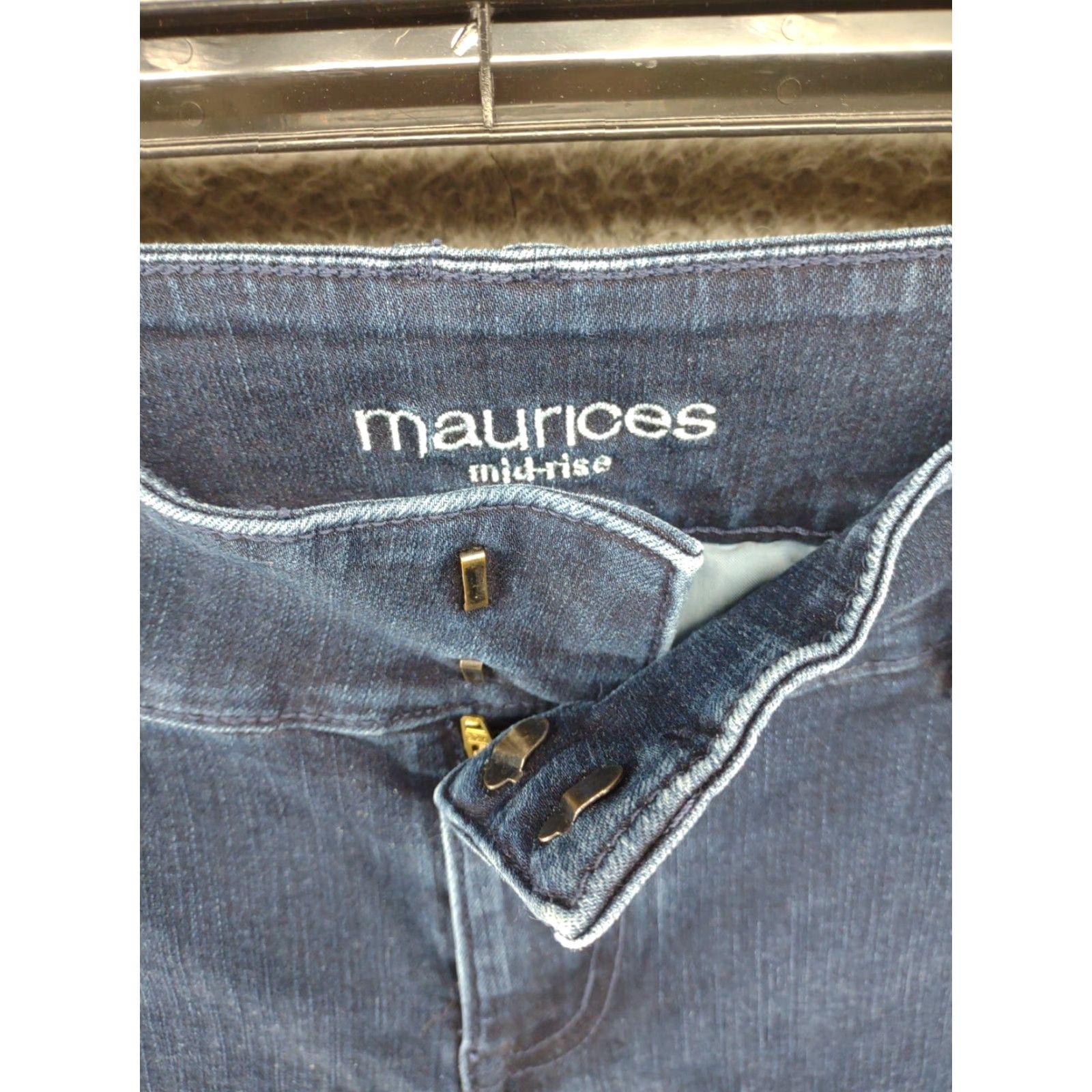 Vintage Maurices Women's Mid Rise Dark Wash Ankle Slit Jeans Size 8 Long Stretch Medium Denim Blue 5-Pocket Style Straight Mens Womens Girls? Size 30" / US 8 / IT 44 - 4 Thumbnail
