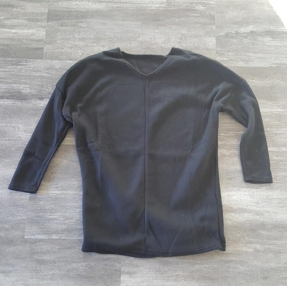 Designer Black Fleece Sweater Vneck Long Sleeve Size M / US 6-8 / IT 42-44 - 3 Thumbnail