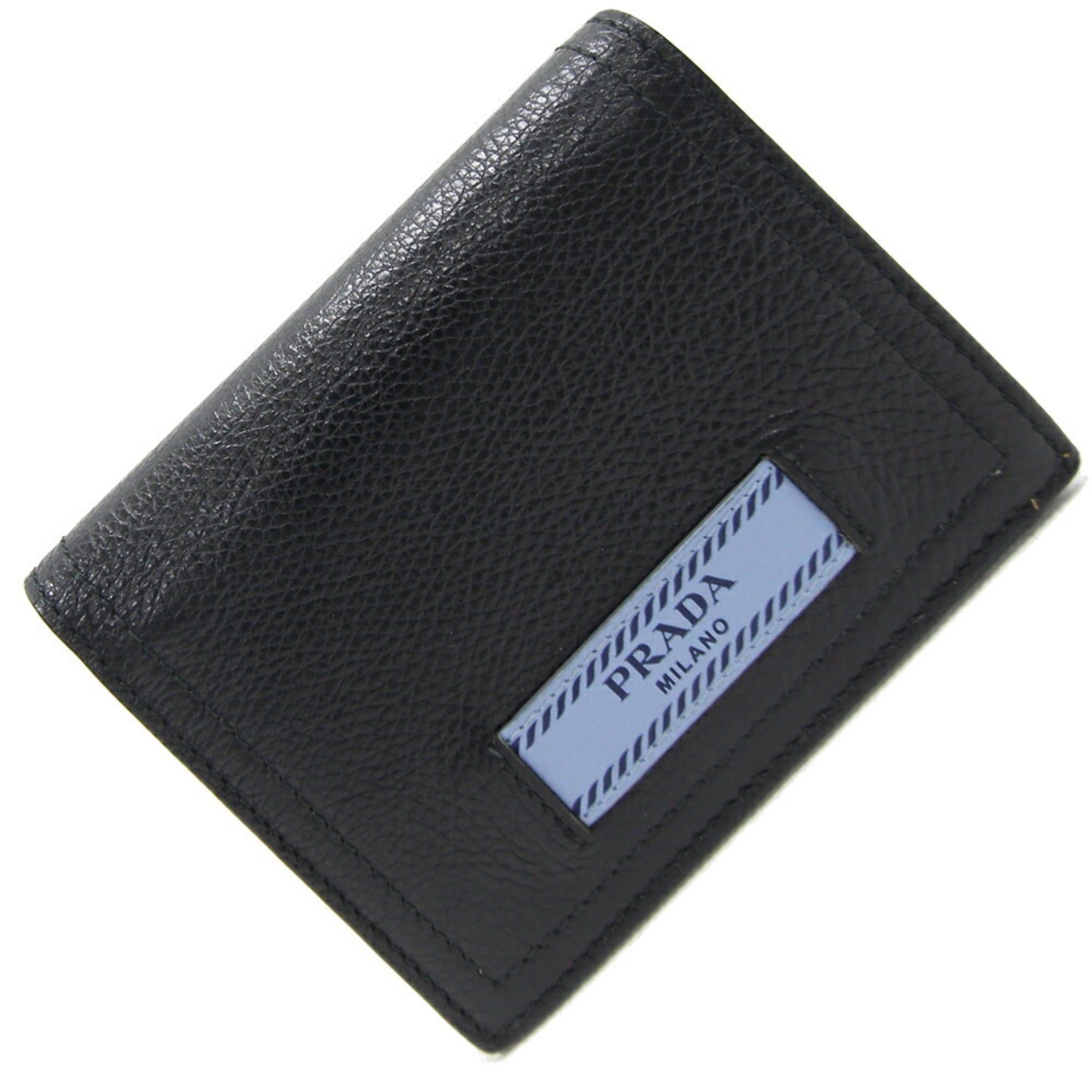 image of Prada Bifold Wallet 1Mv204 Black Light Blue Leather Compact Men's Folding