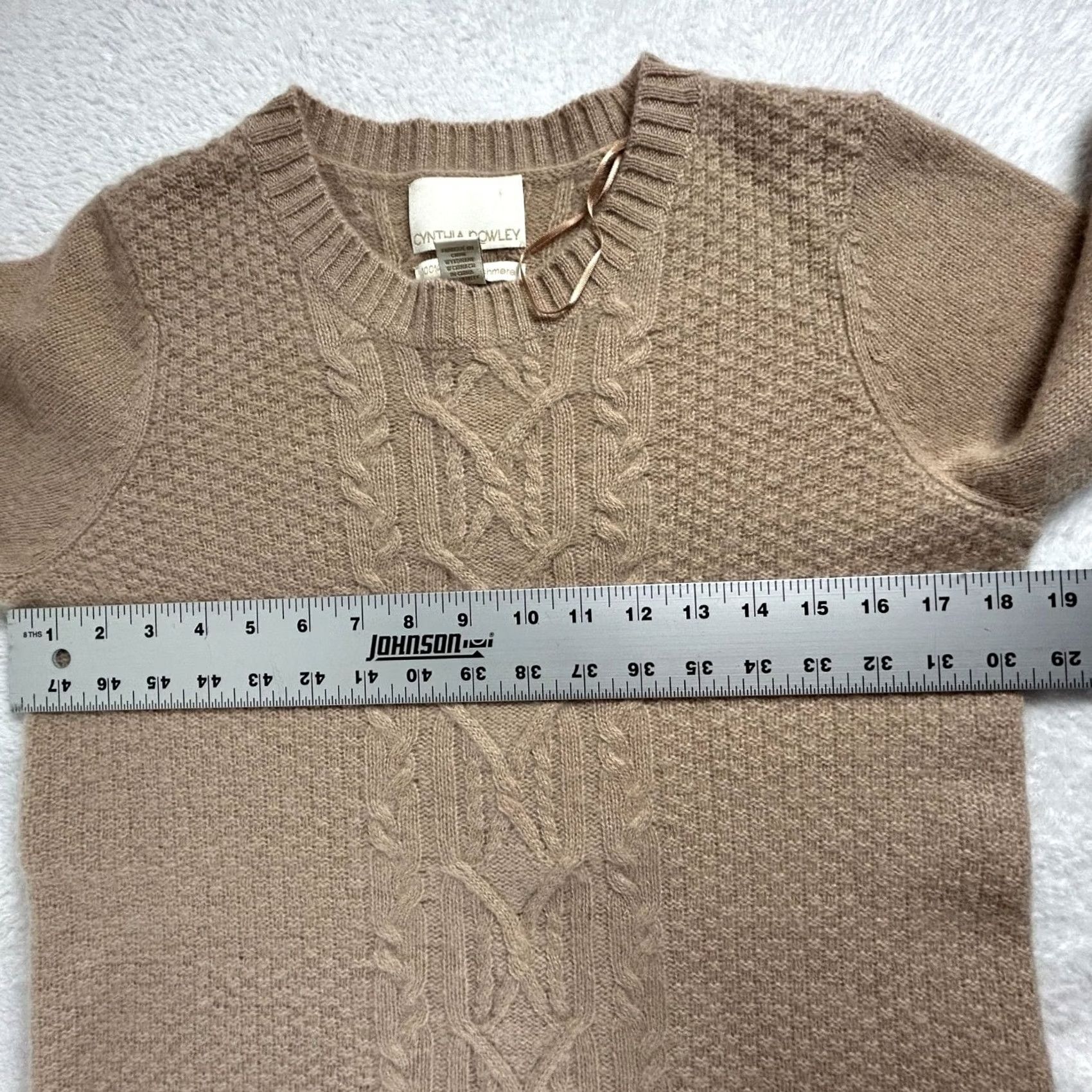 Cynthia Rowley Cynthia Rowley Womens Beige Cashmere Cable Knit Sweater Large Crew Neck Pullover Knit Size L / US 10 / IT 46 - 6 Thumbnail
