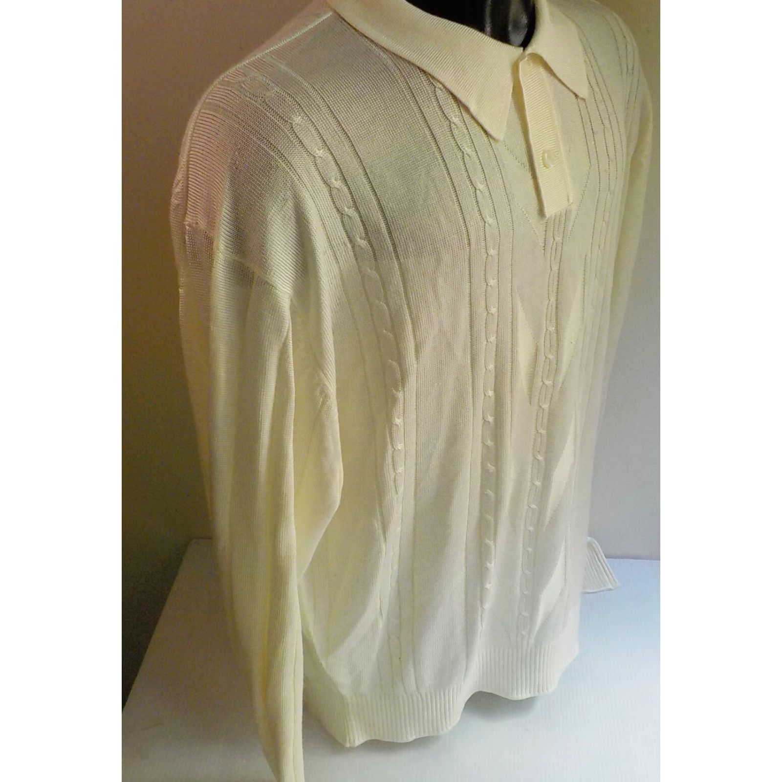 Vintage Arezzo Polo Style Sweater Ivory SZ LARGE NWT Rayon/Cotton Knit Cable-Pop Pullover Mens Size US L / EU 52-54 / 3 - 3 Thumbnail