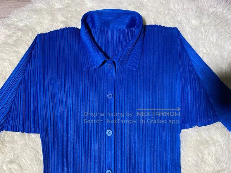 Issey Miyake Issey Miyake Electric Blue Klein Blue Short Sleeve Size L / US 10 / IT 46 - 3 Thumbnail