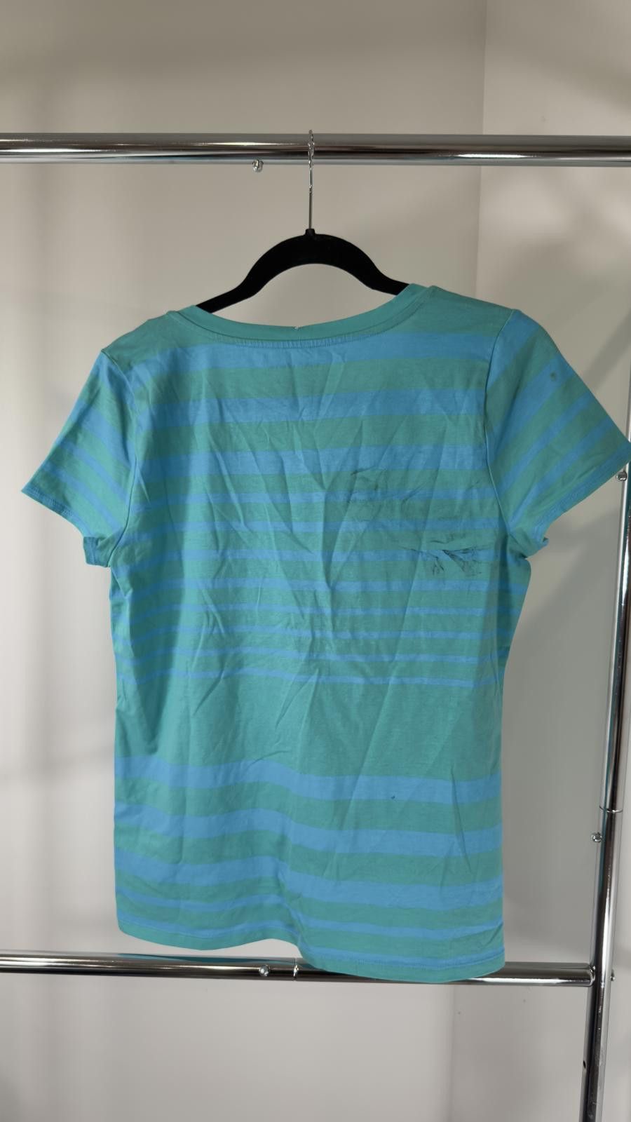 Designer Light Blue Striped V-Neck T-Shirt Size L / US 10 / IT 46 - 2 Thumbnail