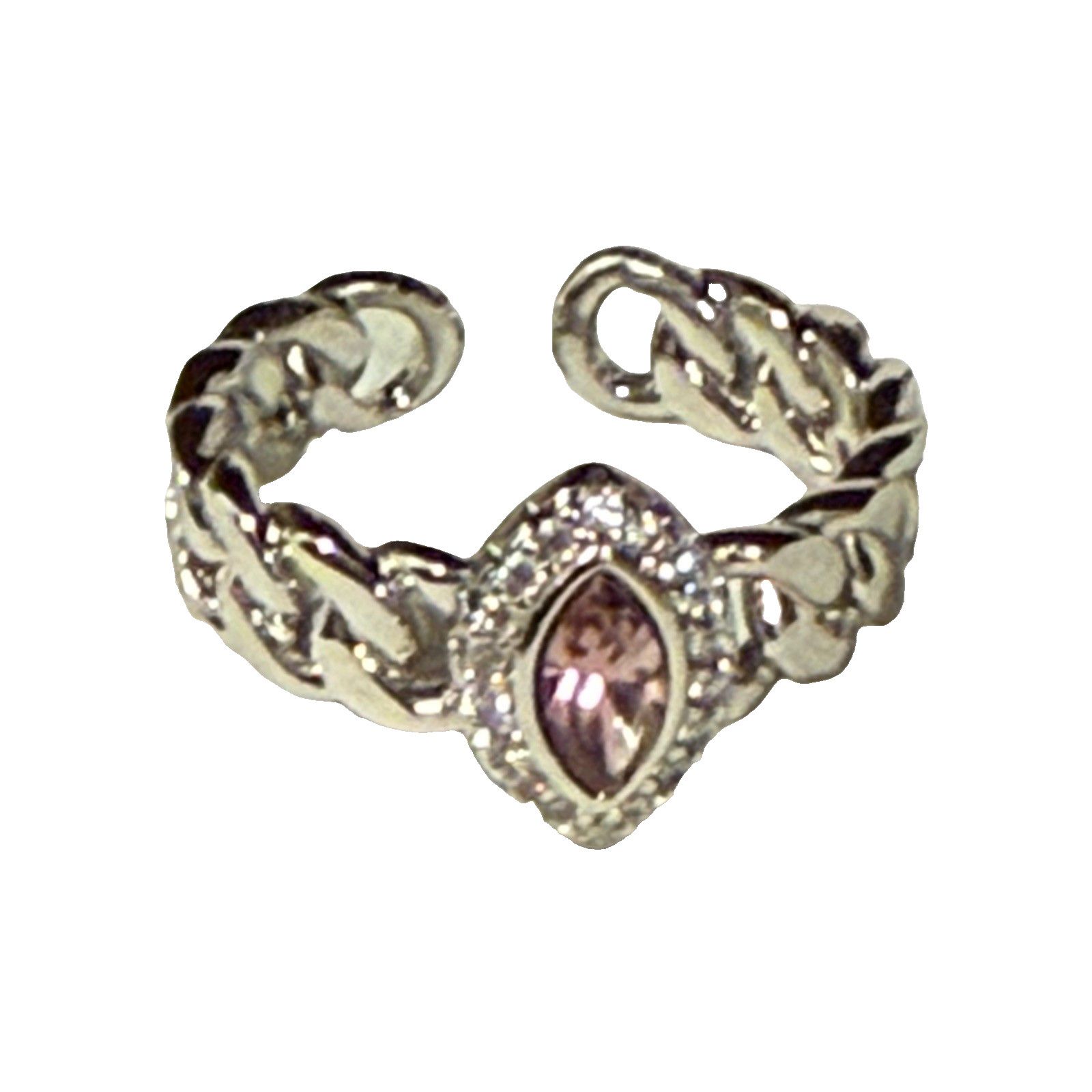 Other Silvertone Pink Swarovski Stone Ring Adjustable SIze Size ONE SIZE - 1 Thumbnail