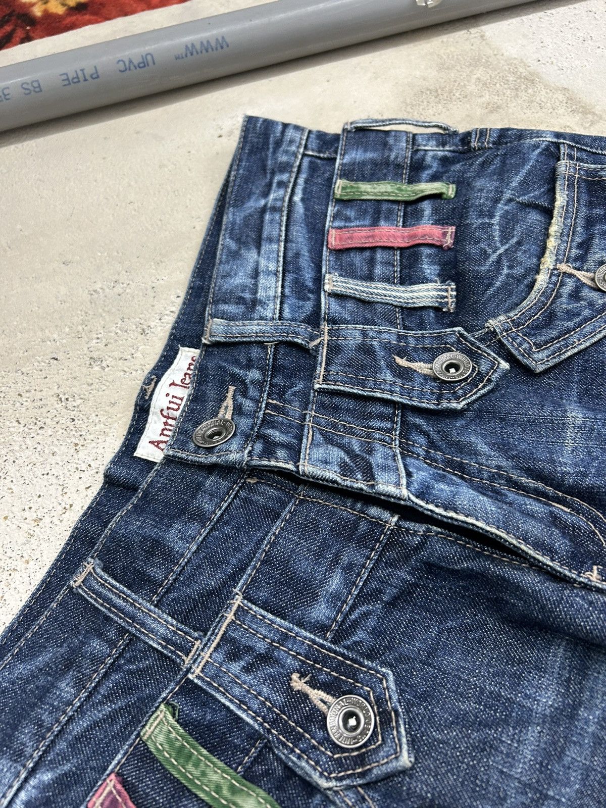Le Grande Bleu (L.G.B.) Antfui Double Waist Denim Jean Whiskering Washed Size US 31 - 12 Thumbnail