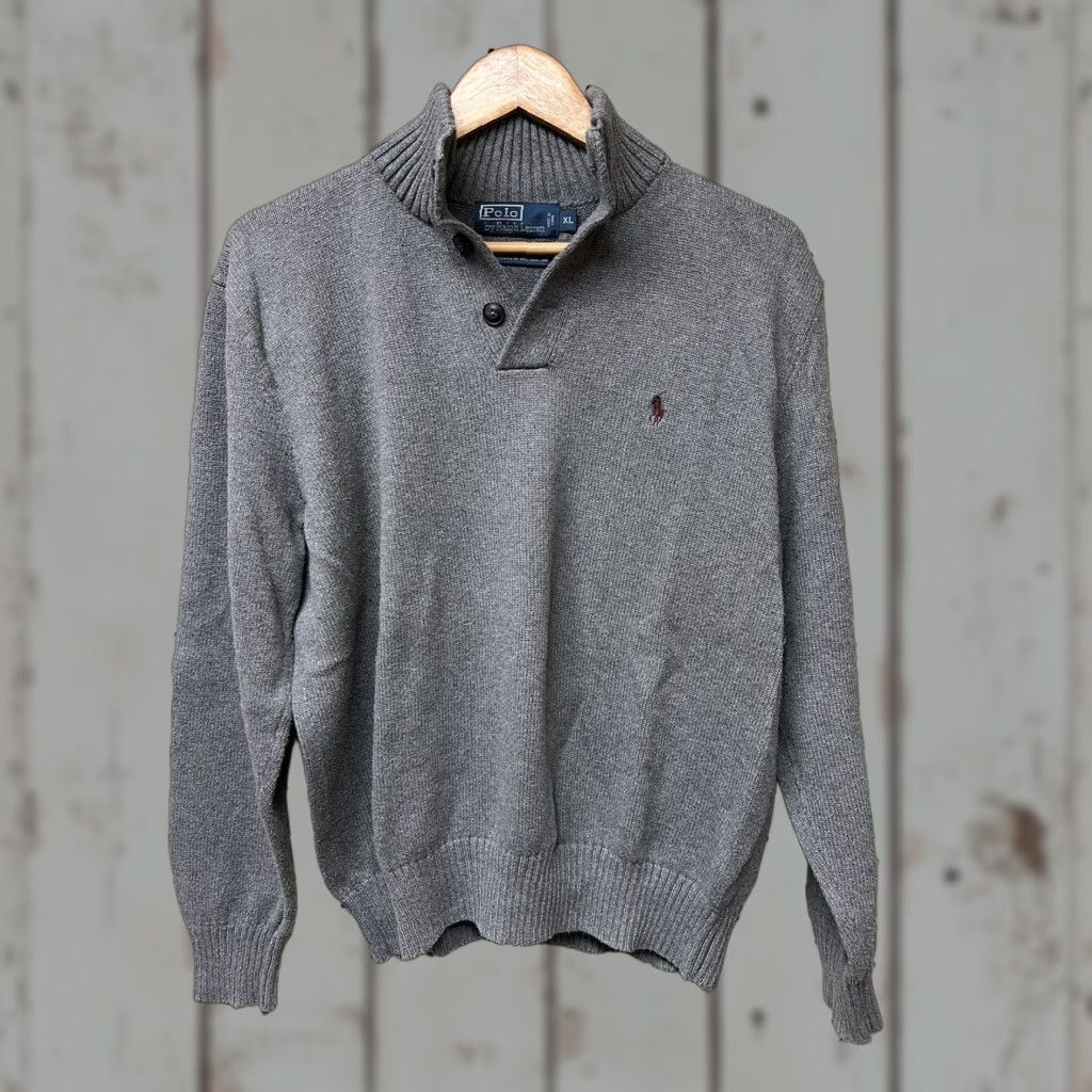 Polo Ralph Lauren VINTAGE Polo Ralph Lauren Sweater Mens XL Gray Collared Long Sleeve Logo Embroidered 1/4 Button Zipper Pullover Knit Regular Shirt? Size US XL / EU 56 / 4 - 1 Thumbnail