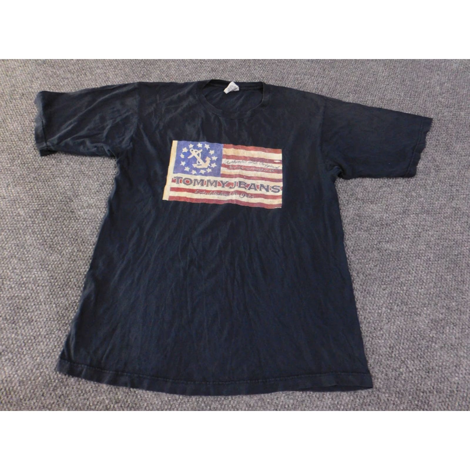 Tommy Hilfiger VINTAGE Tommy Hilfiger Tommy Jeans T Shirt Mens L Black USA Flag Graphic 90s Made In Mexico Size US L / EU 52-54 / 3 - 3 Thumbnail