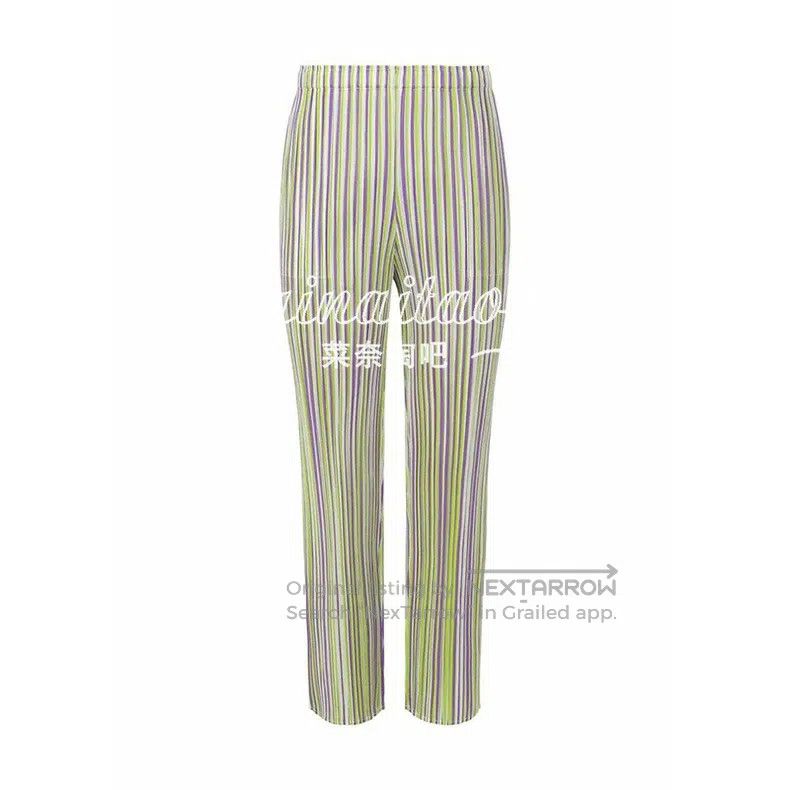 Issey Miyake Issey Miyake Light Green Striped Straight-leg Pants Size 26" / US 2 / IT 38 - 1 Thumbnail
