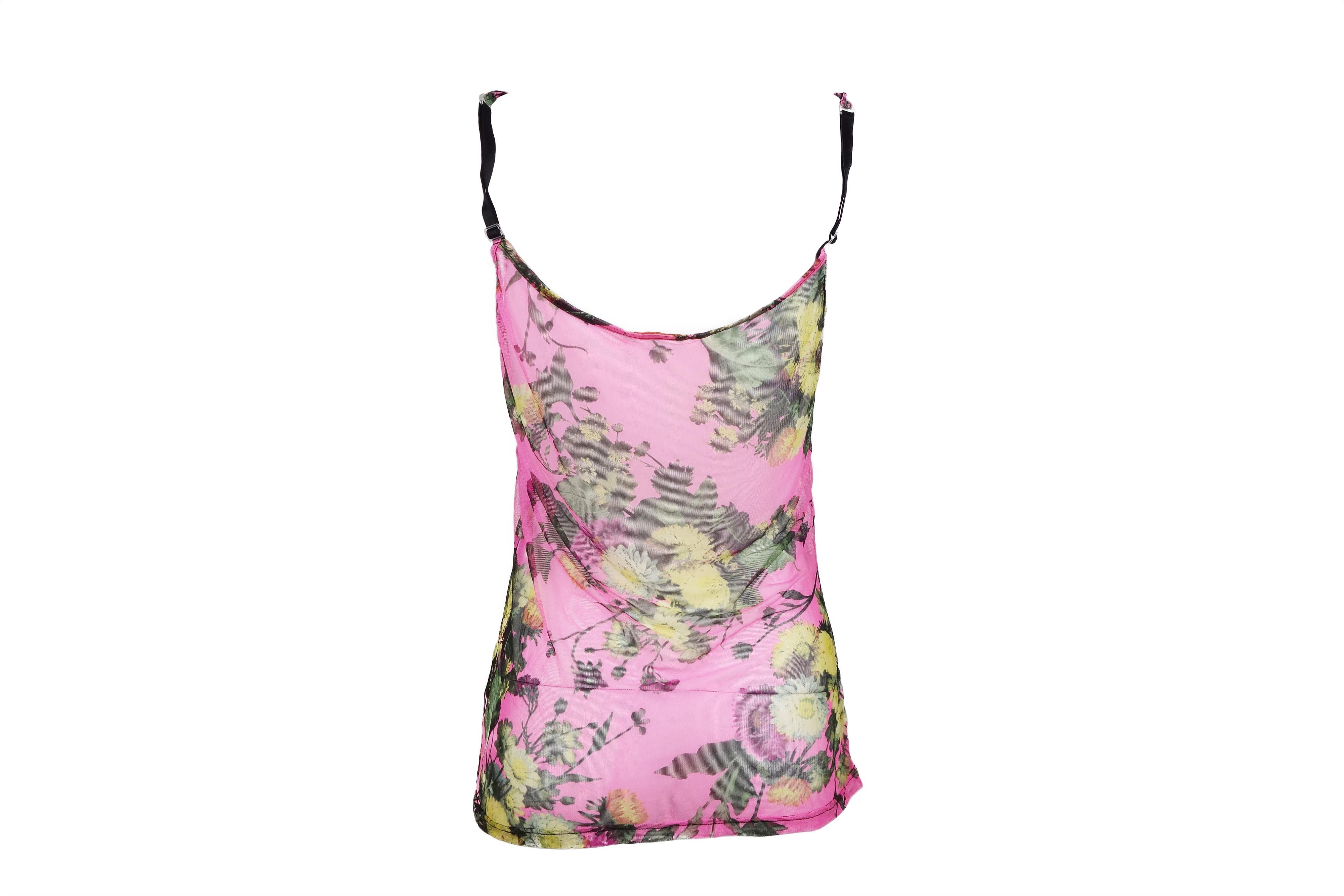 Roberto Cavalli Roberto Cavalli 90s Pink Mesh Tank Top Floral Print Vintage Size M / US 6-8 / IT 42-44 - 2 Thumbnail