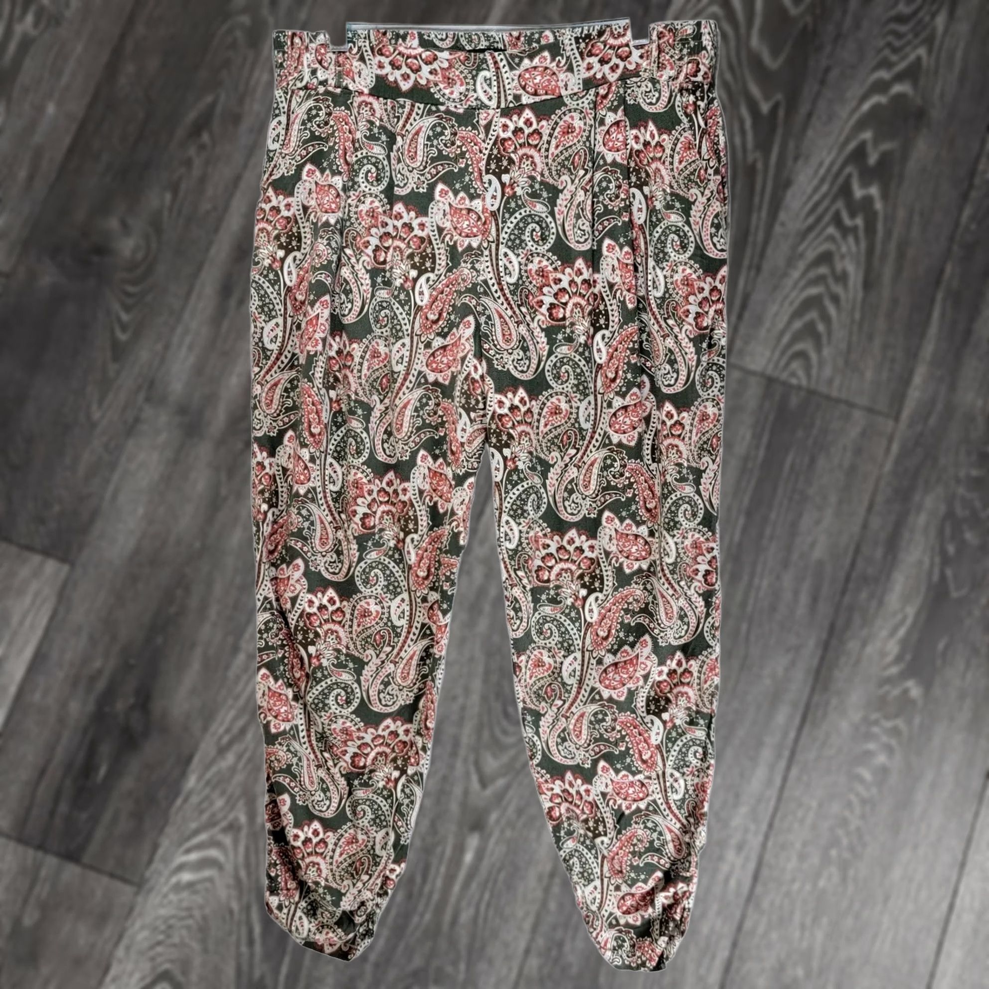 Vintage One5One Floral Jogger Pants Womens XL Casual Elastic Waist Boho Green Size 40" / US 18 - 1 Thumbnail