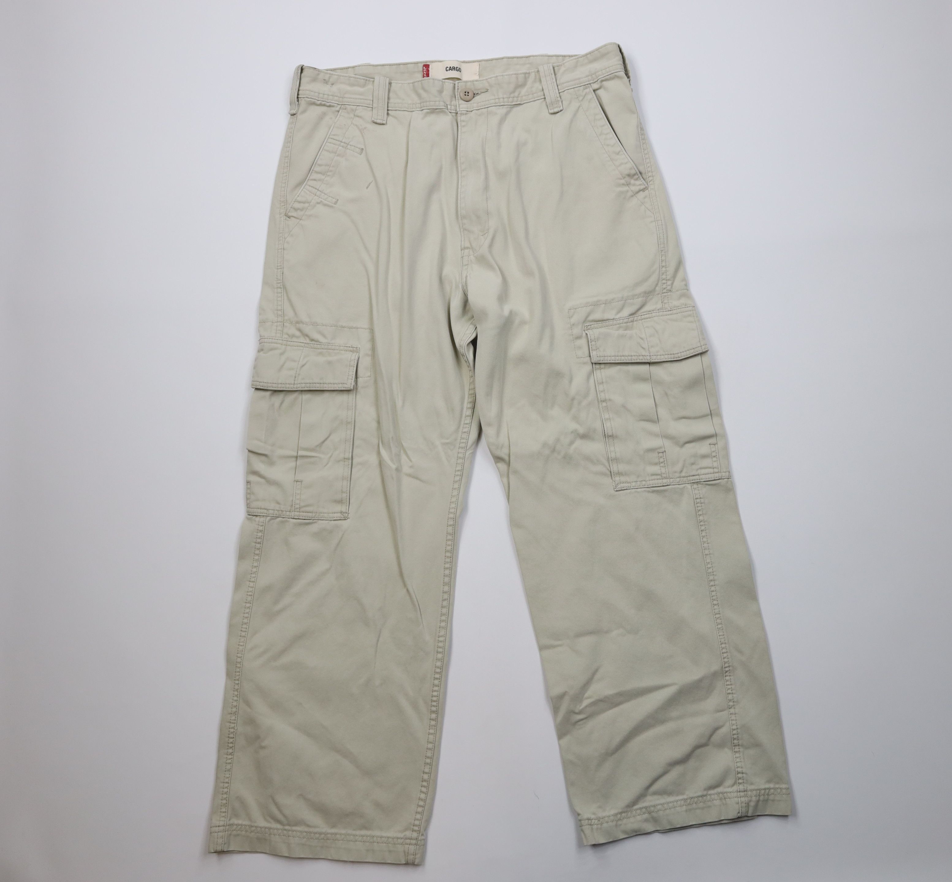 Vintage Y2K Levis Fit Wide Leg Cargo Pants Beige Cotton