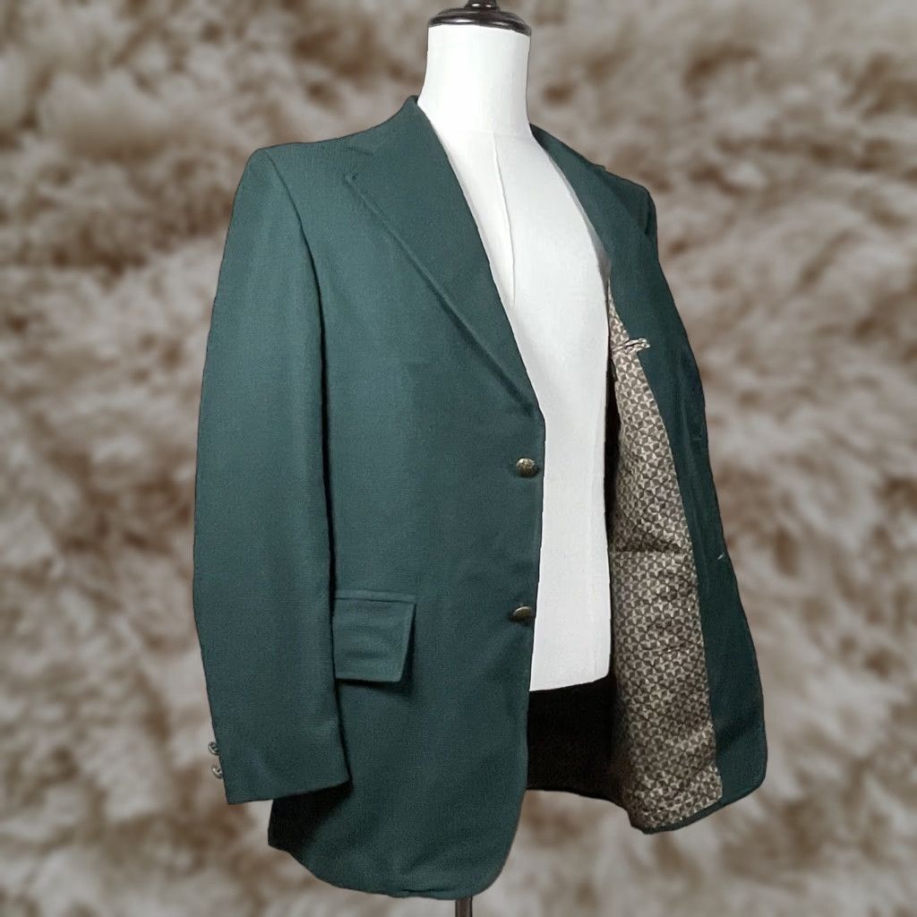 VINTAGE Marshall Ray Blazer Green 40 Long Rembrant Knit / Jacket Coat Single-Breasted Two-Button Notch Lapel Geometric Print Lining
