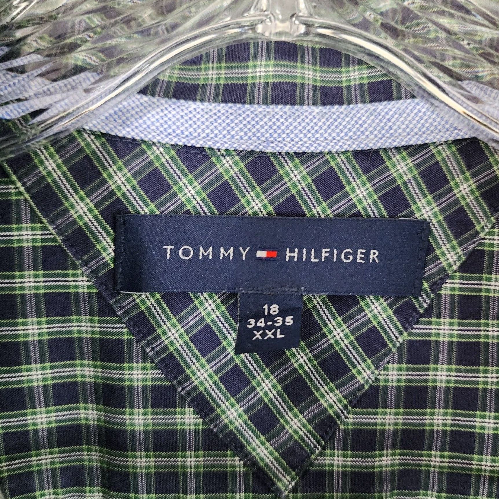 Tommy Hilfiger TOMMY HILFIGER Men's Plaid Button-Up Dress Shirt Long Sleeve 2XL Green Blue Size 48R - 4 Thumbnail