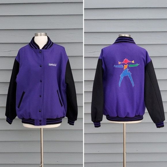 Image of Vintage 90's Y2K American Girl Gear Purple Black Wool Bomber, Women's (Size XL)