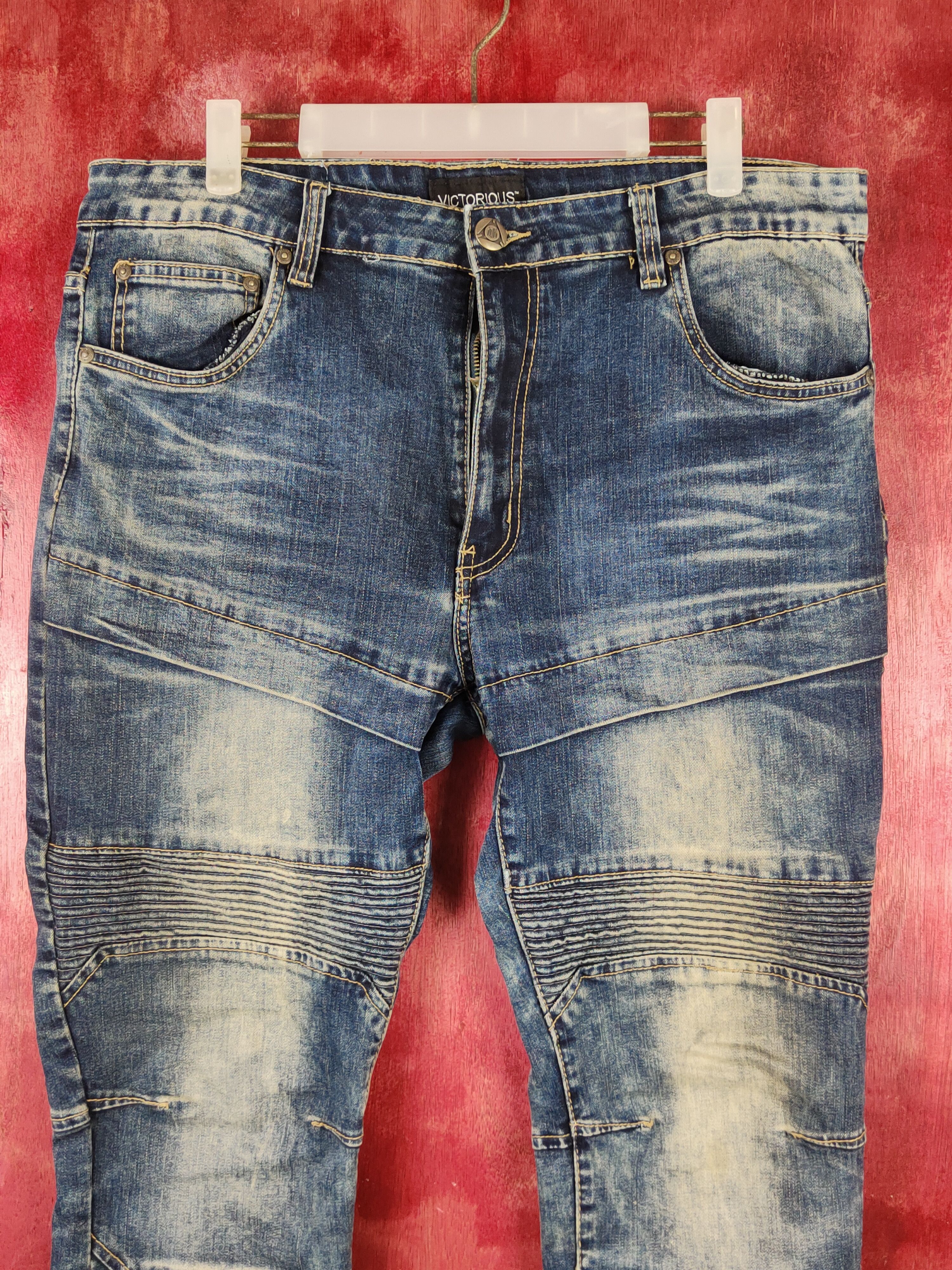 Japanese Brand Victorious bikers Distressed Ripped Skinny Jeans #S2309 Size US 34 / EU 50 - 2 Thumbnail