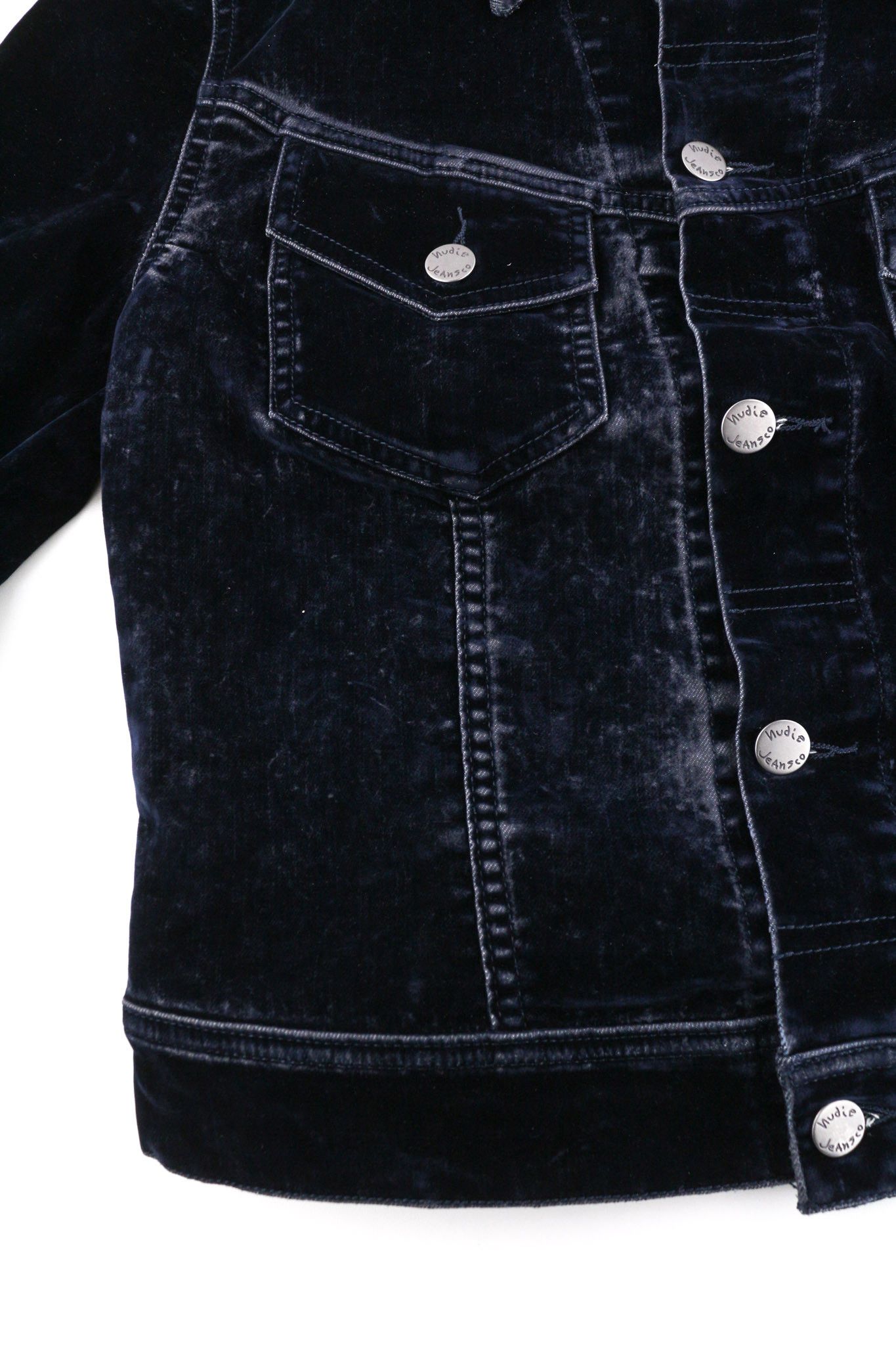 Nudie Jeans TOVE M Blue Velvet Polo Collar Dark Logo Jacket 82423 Size M / US 6-8 / IT 42-44 - 9 Thumbnail