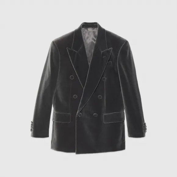 Gucci o1mt1gz0525 Cotton Velvet Double-Breast Jacket in Dark Gray Size US L / EU 52-54 / 3 - 1 Preview