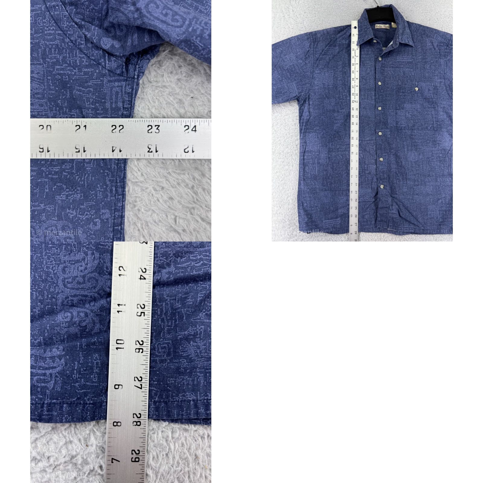 Vintage Hollis River Shirt Mens Medium Blue Tribal Hieroglyph Pattern Button Up Hawaiian Size US M / EU 48-50 / 2 - 8 Thumbnail