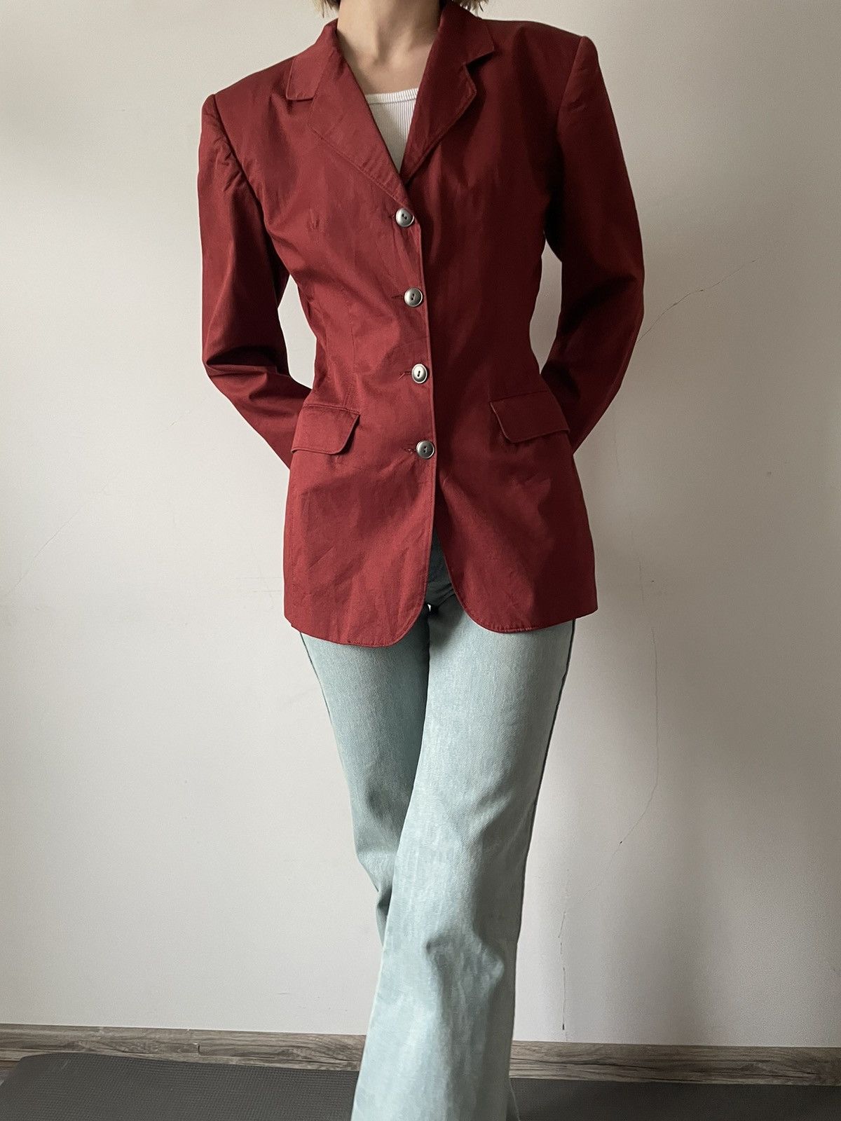 Image of Jean Paul Gaultier Jacket Vintage Collection 1989 in Burgandy, Women's (Size Small)