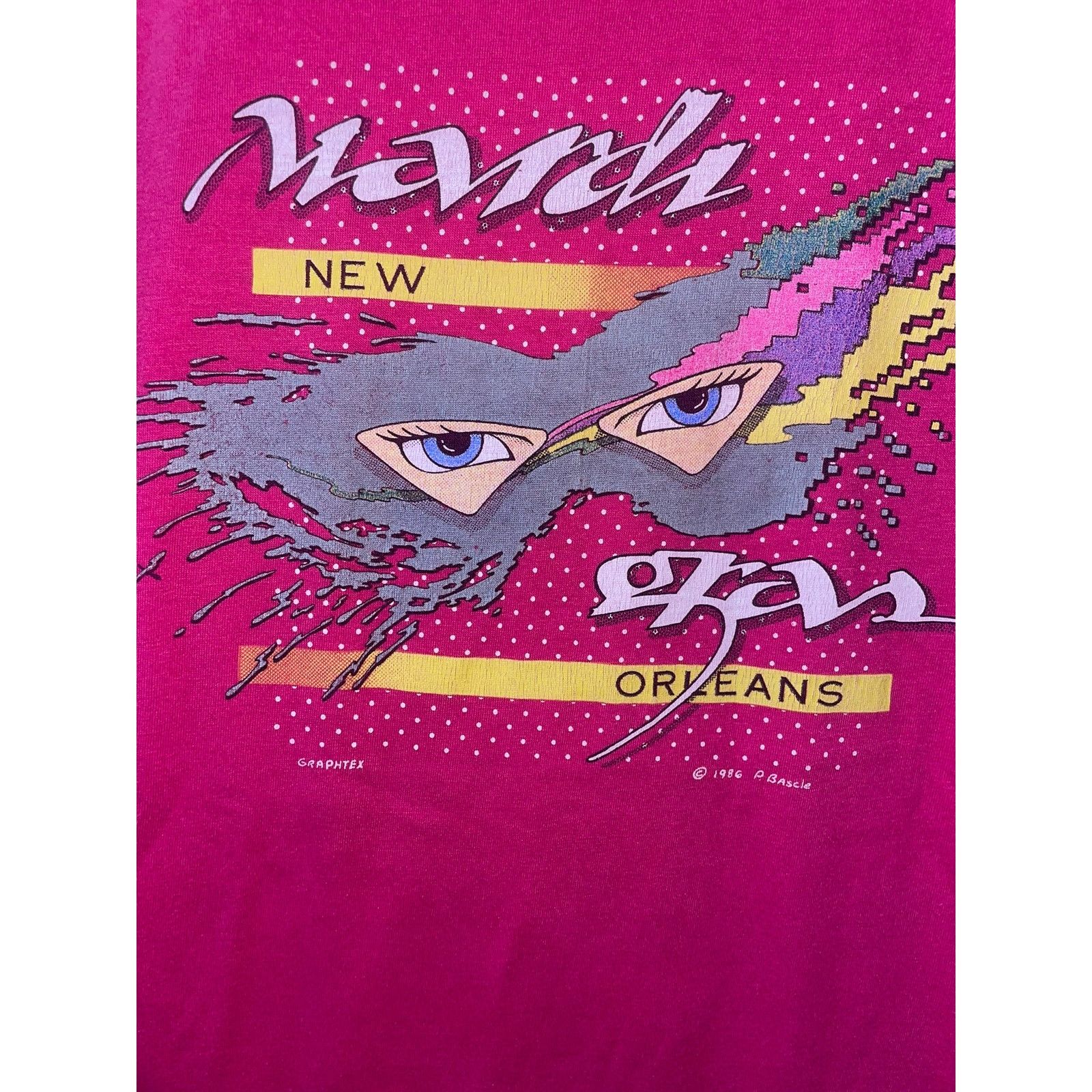 Hanes Vintage Mardi Gras Shirt New Orleans Pink Tee 80s 1986 M Size US M / EU 48-50 / 2 - 4 Thumbnail