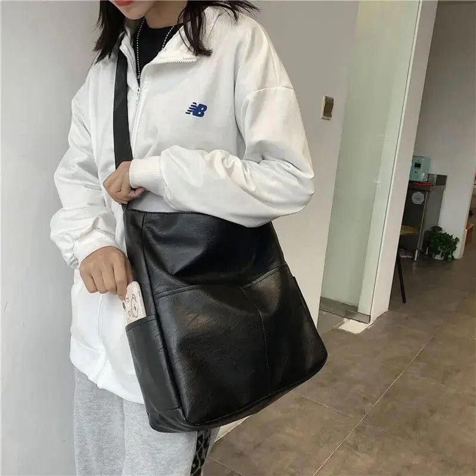 Black Faux Leather Crossbody Bag, Men's