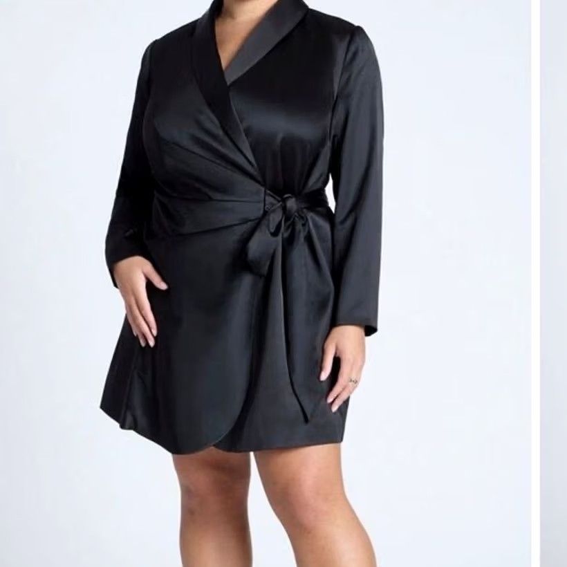 Vintage Eloquii Black Satin Wrap Dress Size 14 Wrap Dress Party/Cocktail Formal Evening Womens 14 Satin Black Eloquii Wrap Dress Size XL / US 12-14 / IT 48-50 - 2 Thumbnail