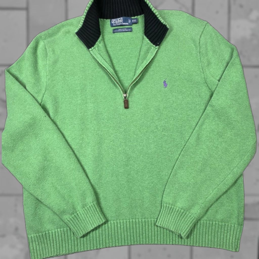 Polo Ralph Lauren VINTAGE Polo Ralph Lauren Mens Quarter Zip 2XL Heavy Mockneck Green Purple Sweater Rare Size US XXL / EU 58 / 5 - 1 Thumbnail
