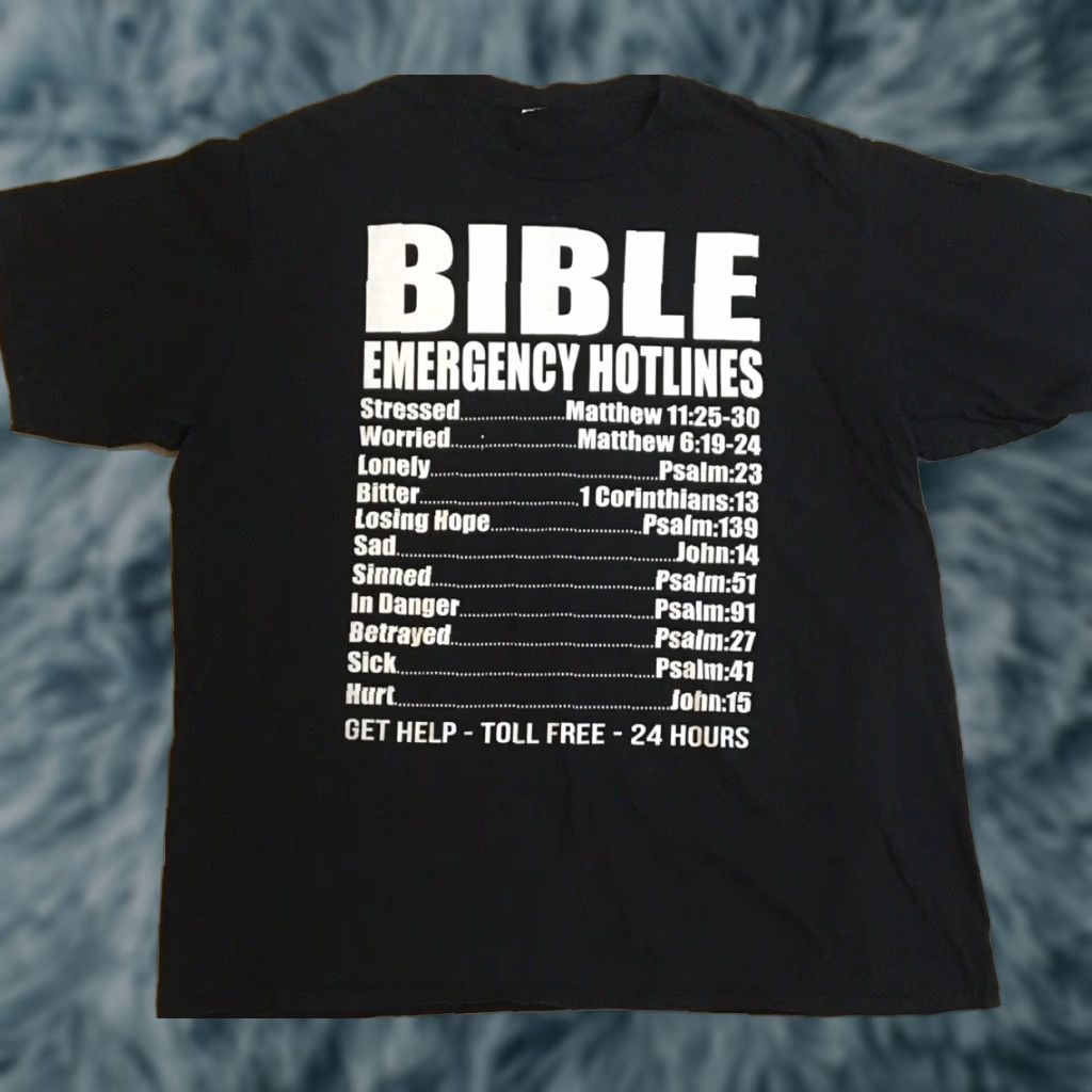 Vintage Vtg Bible Emergency Hotline Shirt XXL Funny God Jesus Christ Grunge Joke 90s Y2K Shirt Mens Black 2XL T-Shirt Short Sleeve Christian Humor Vintage Size US XXL / EU 58 / 5 - 1 Thumbnail