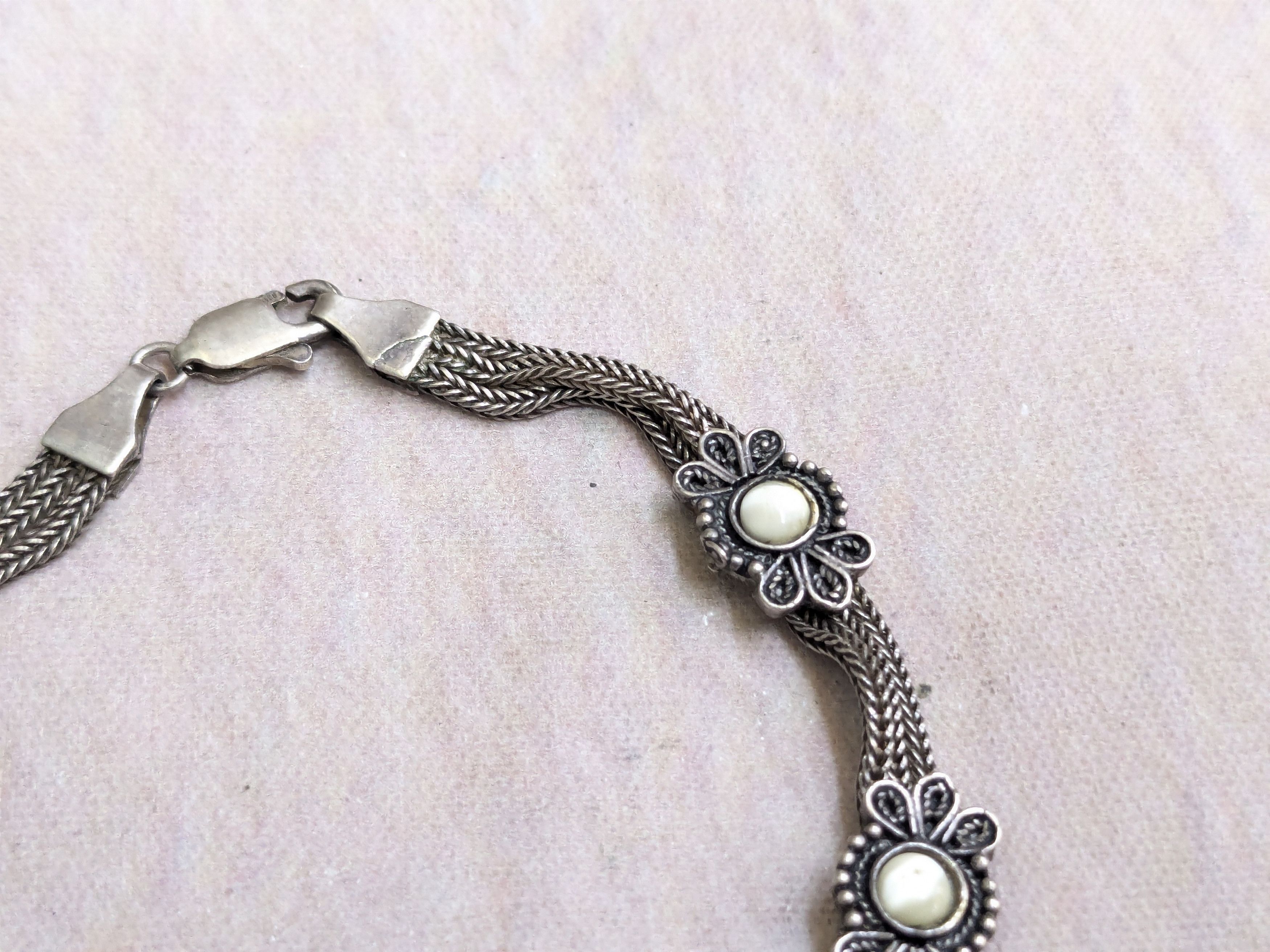 Jewelry Vintage Sterling Silver Bracelet Flower 7.5 Size ONE SIZE - 2 Thumbnail