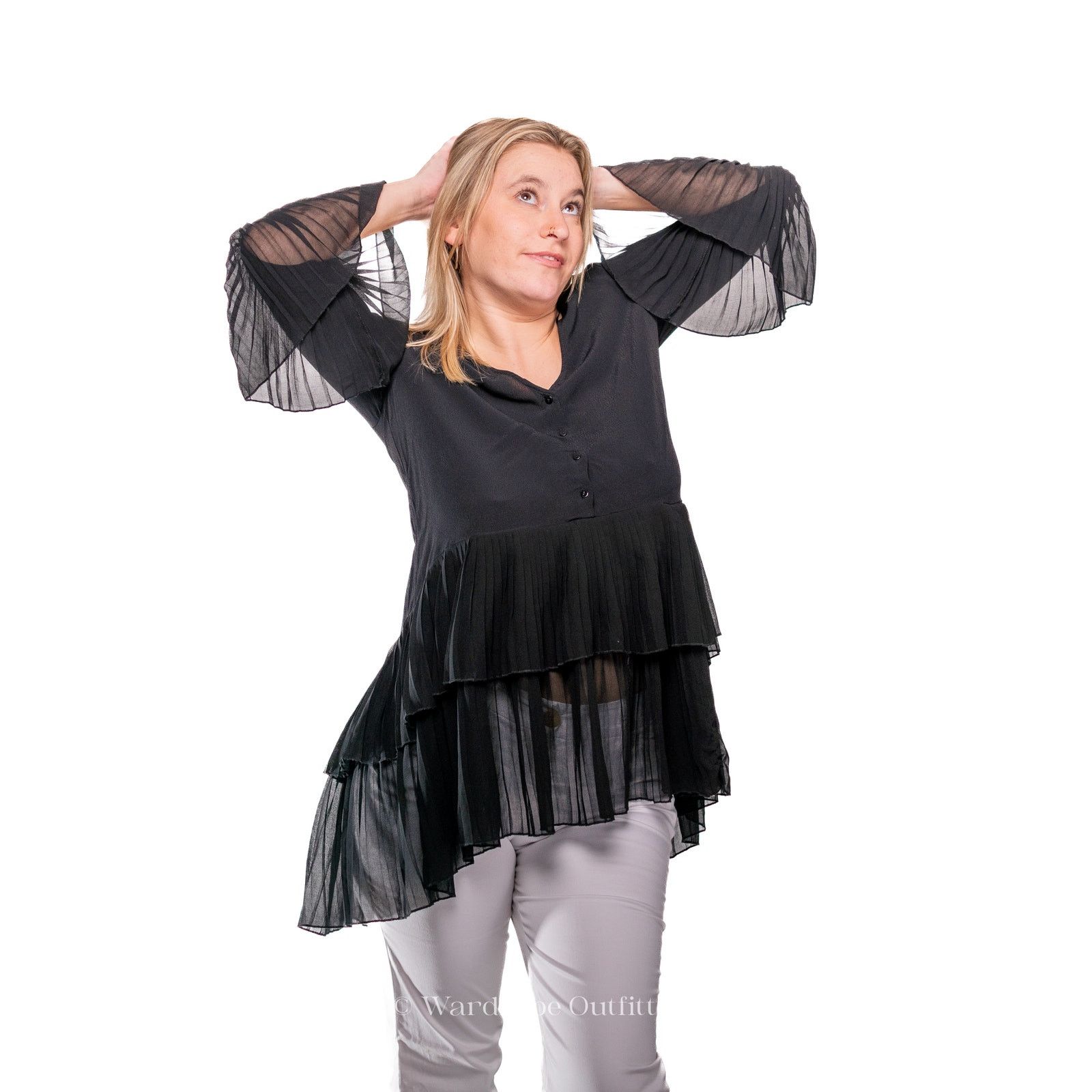 Zara Witchy Black Midi Sheer Sleeve Blouse Size XS / US 0-2 / IT 36-38 - 5 Thumbnail