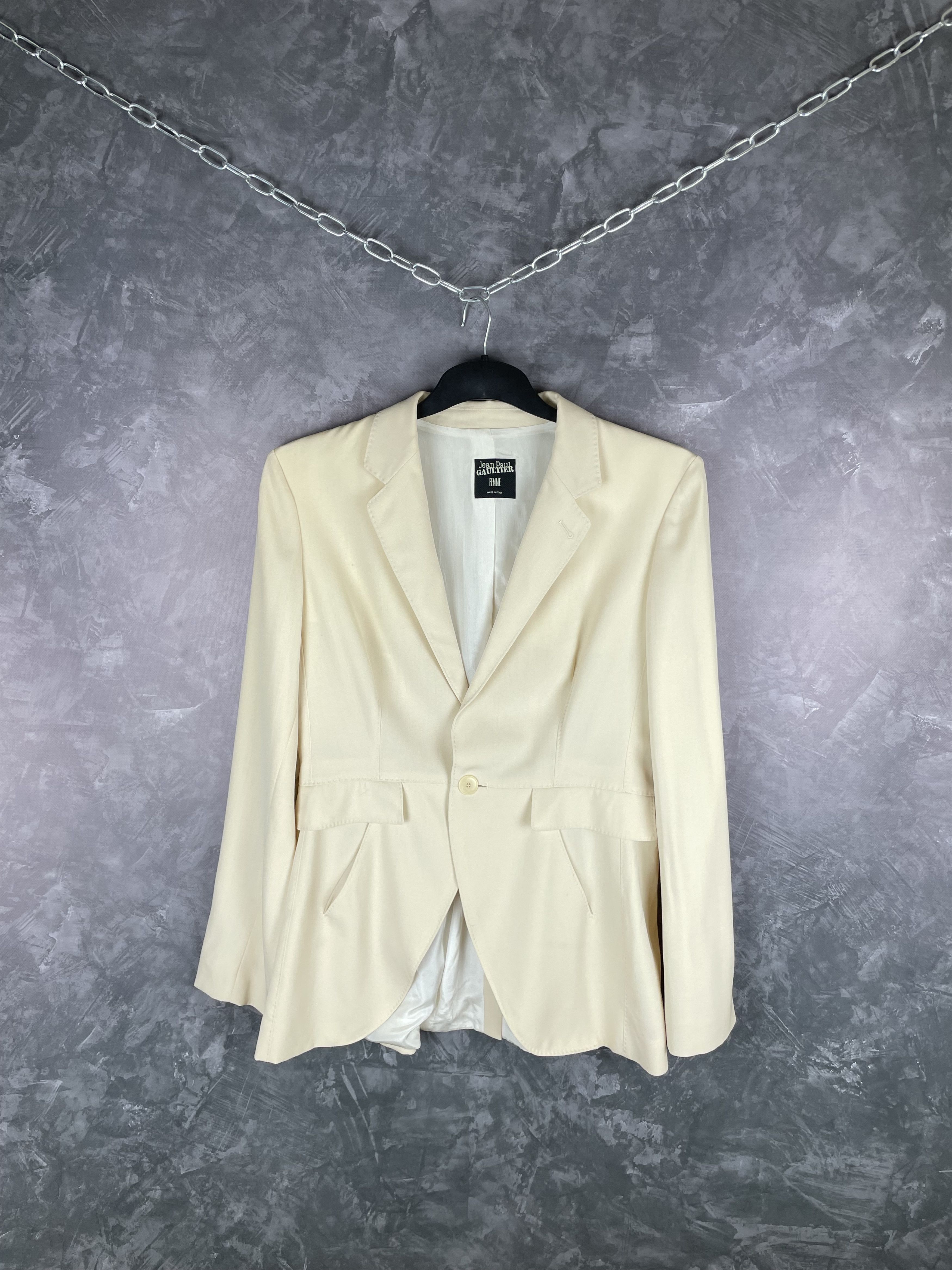 image of Vintage Jean Paul Gaultier Blazer in Cream, Women's (Size Large)