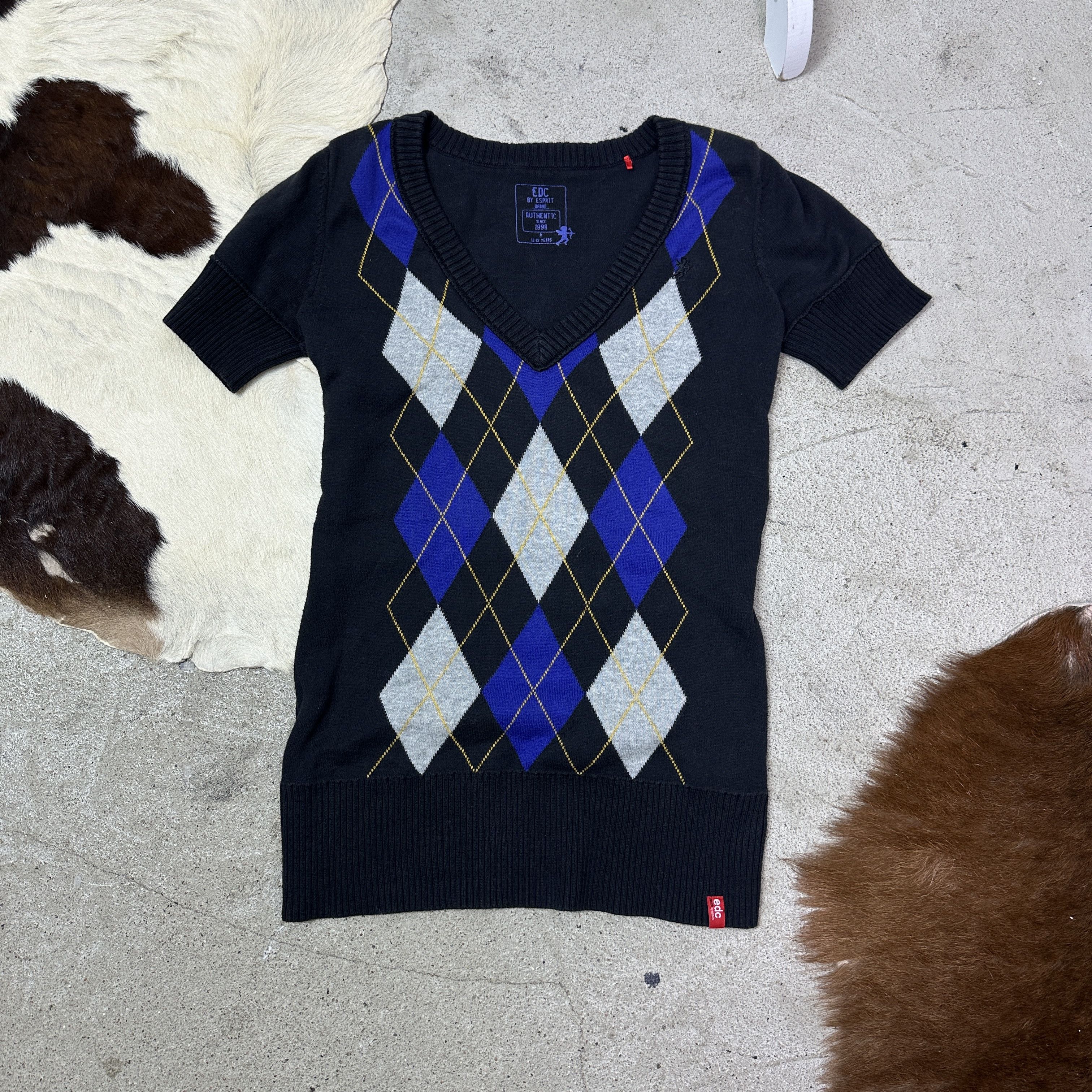 Vintage Vintage Argyle Fitted Print School Girl Swater 00s Size XS / US 0-2 / IT 36-38 - 2 Thumbnail