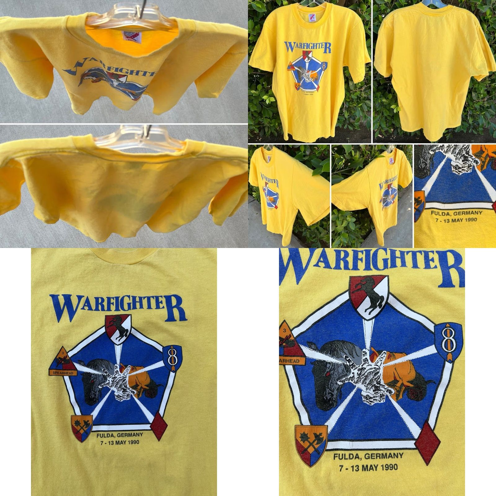 Jerzees VINTAGE Warfighter Fulda Germany 1990 T Shirt Jerzees Adult XL Yellow Military Exercise Jersey T-Shirt Men XS? Size US XL / EU 56 / 4 - 9 Thumbnail