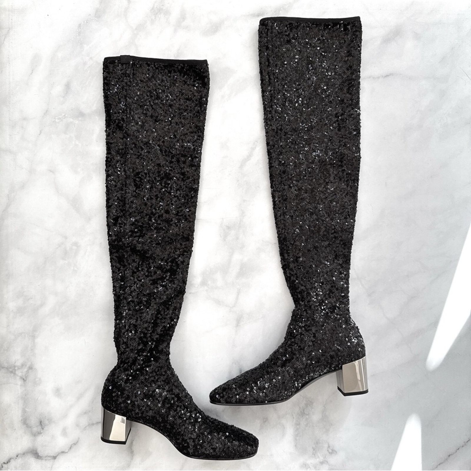 Roger Vivier NEW Roger Vivier Sequin OTK Over the Knee Boots Black 35 Size US 5 / IT 35 - 3 Thumbnail