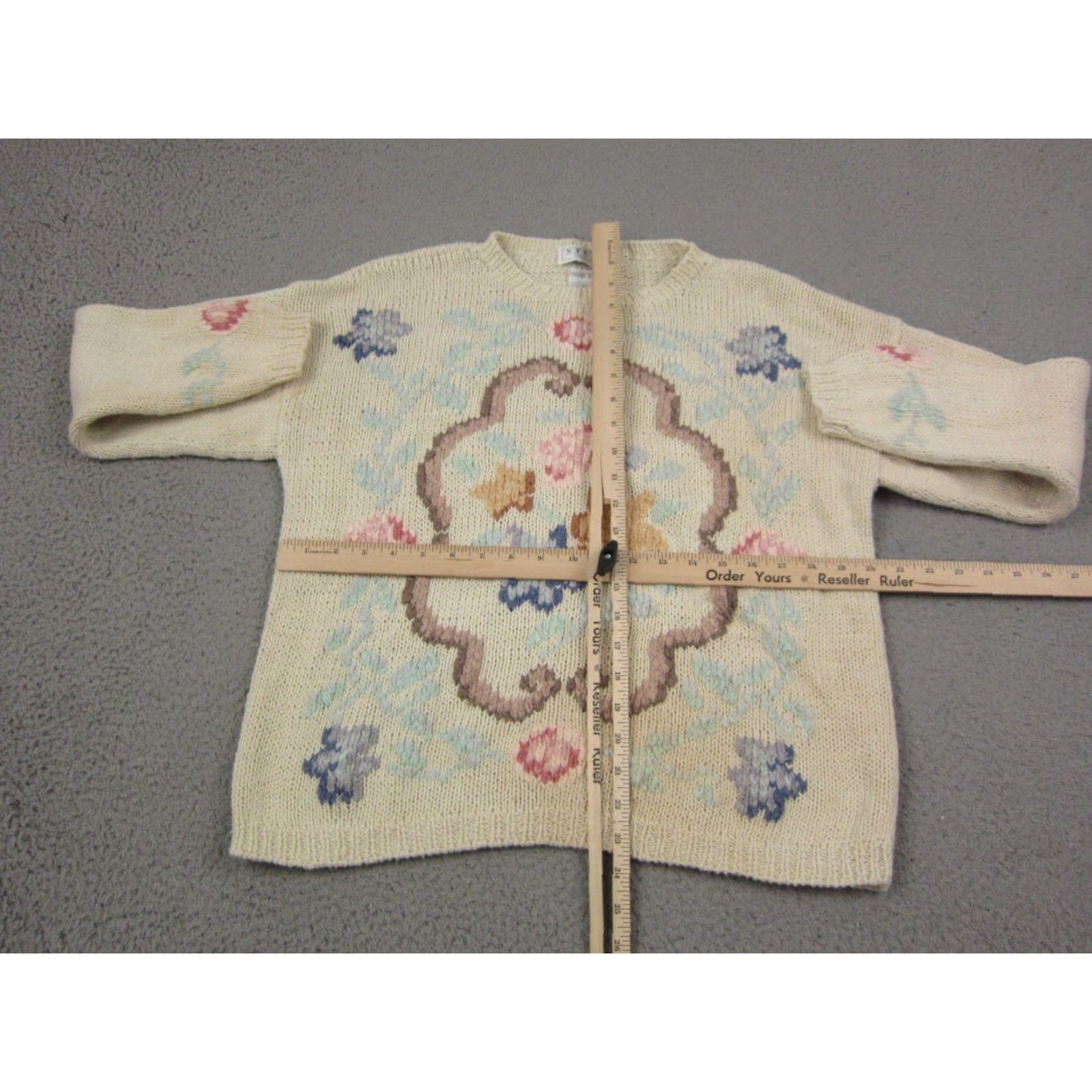 Vintage VINTAGE Michelle Stuart Sweater Women L Crew Neck Floral Knit Pullover 90s Ivory Size L / US 10 / IT 46 - 7 Thumbnail