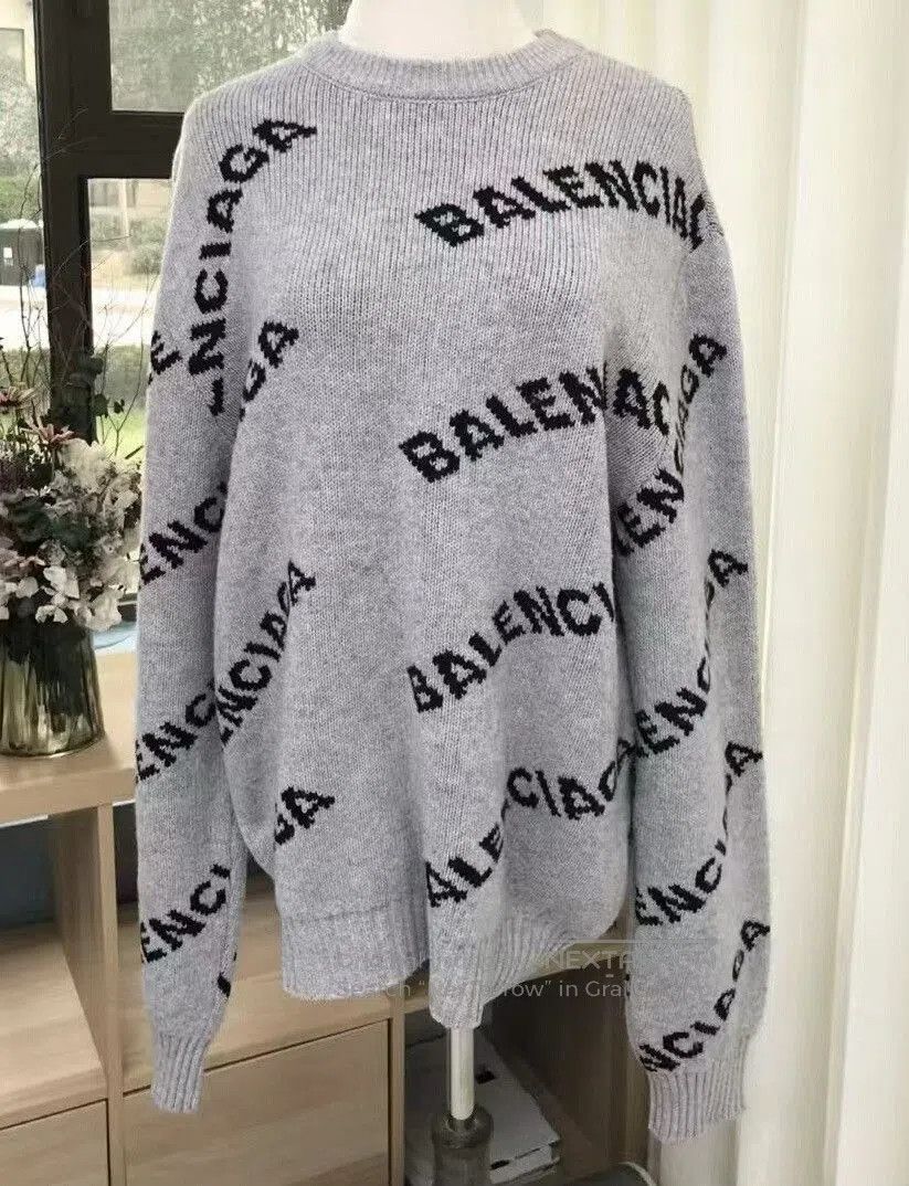 Balenciaga Balenciaga Gray Logo Knit Sweater M. Size US M / EU 48-50 / 2 - 1 Thumbnail
