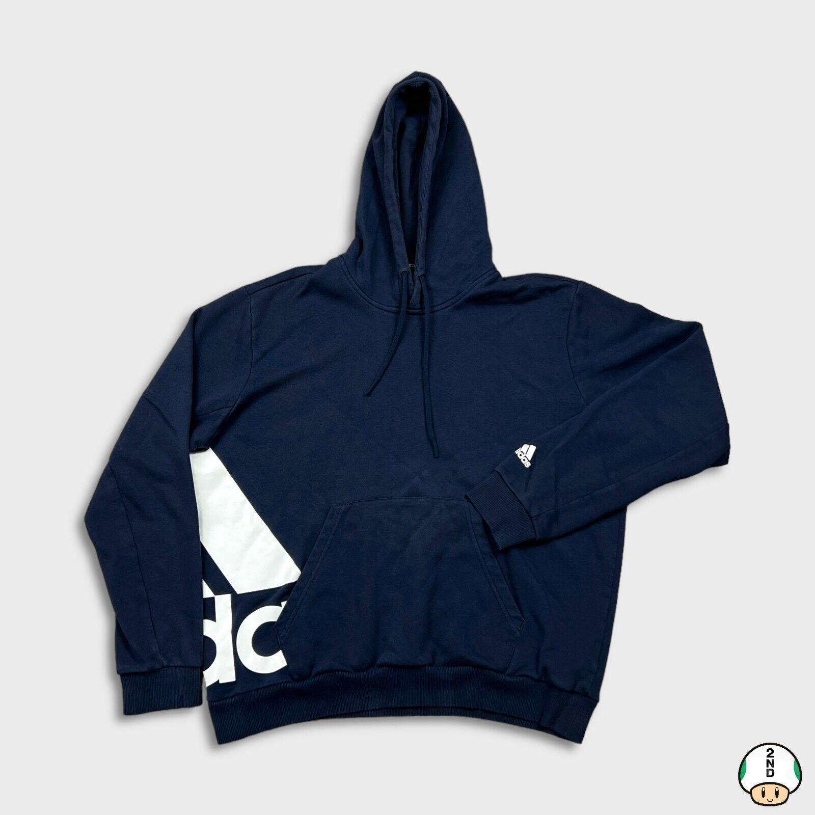 Adidas × Vintage Adidas Hoodie Medium Blue Essentials Stripe Pullover Hooded Size US M / EU 48-50 / 2 - 1 Thumbnail