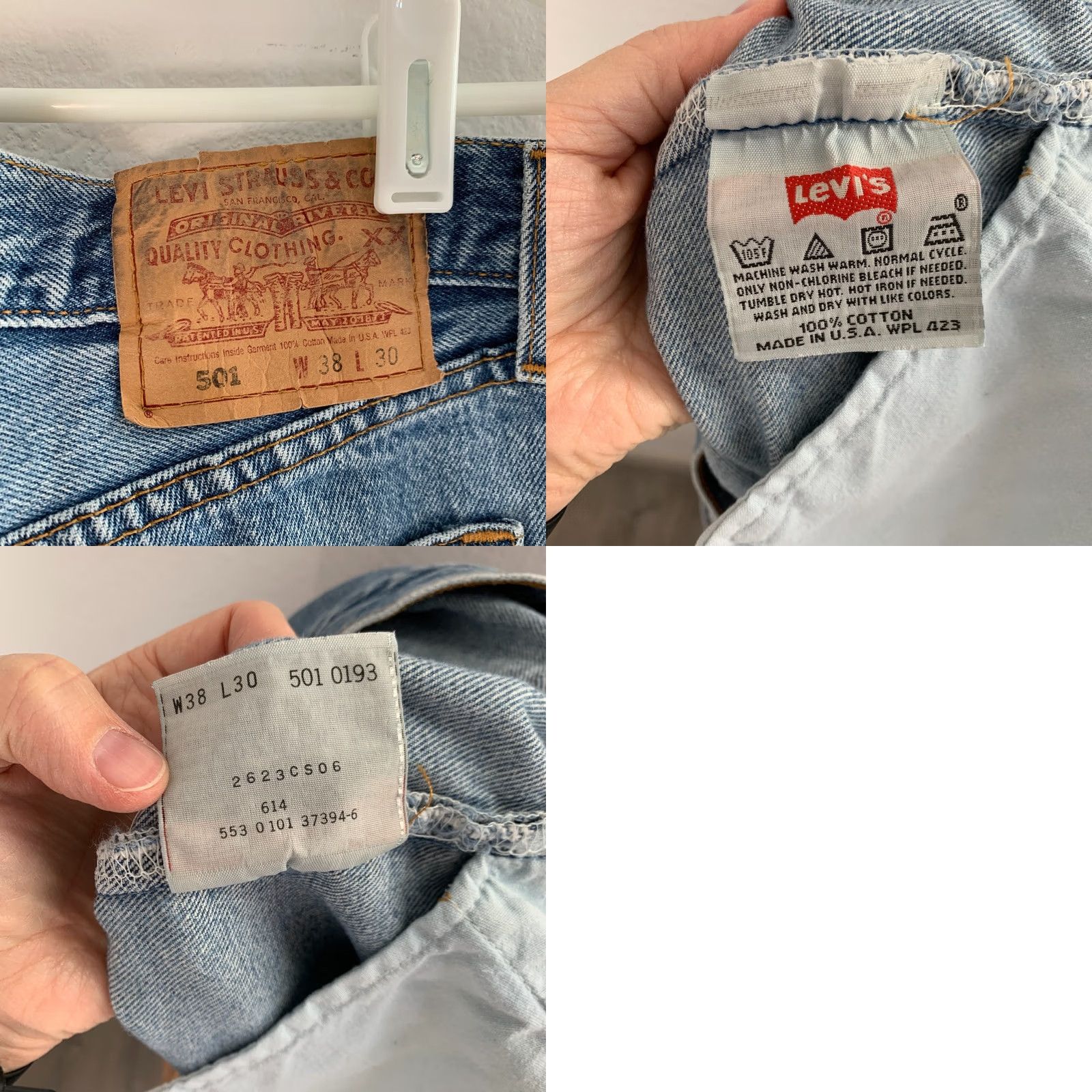 Levi's VINTAGE Levi's Levi Strauss Button Fly Jeans 501 90s USA 5-Pocket Denim Blue Regular Mens 38x30 Size US 38 / EU 54 - 9 Thumbnail