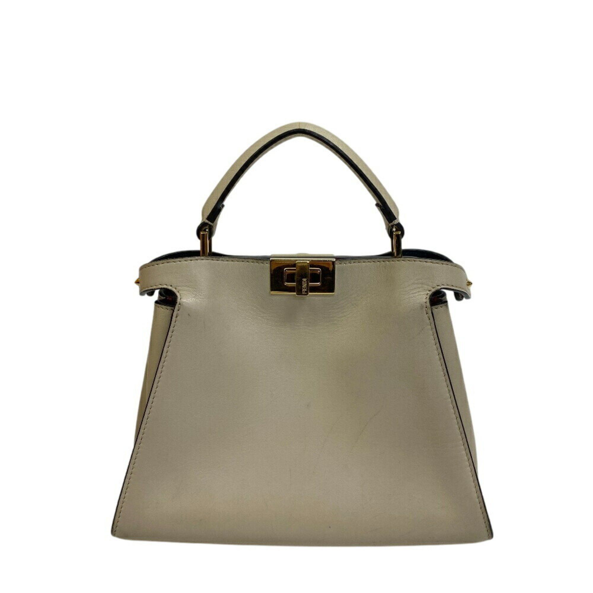 Fendi 8Bn302 Peekaboo Essential Shoulder Bag Handbag Women's Beige