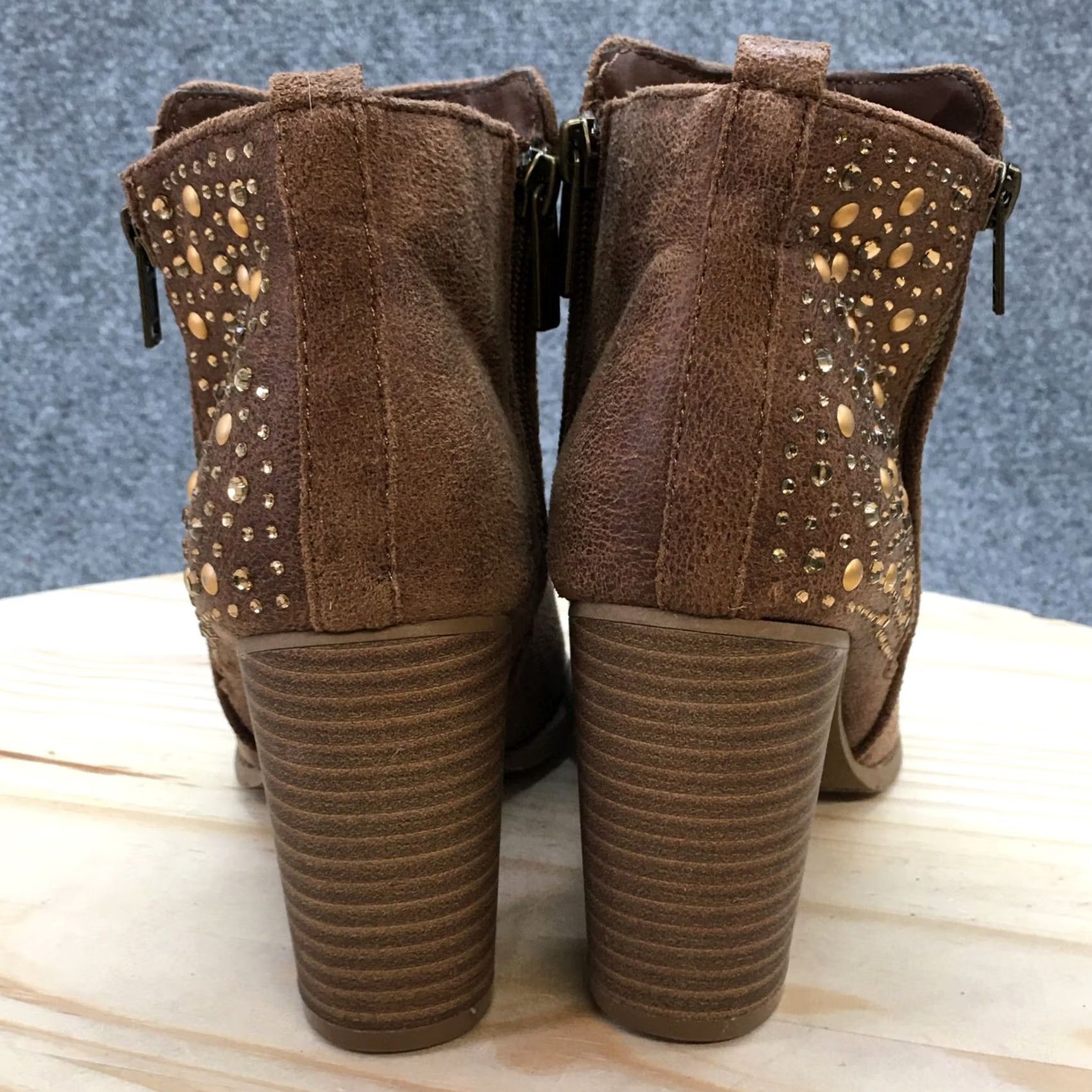 Vintage Maurices Boots Womens 7.5 M Brandy Side Zip Heels Ankle Bootie Brown Fabric Size US 8 / IT 38 - 7 Thumbnail
