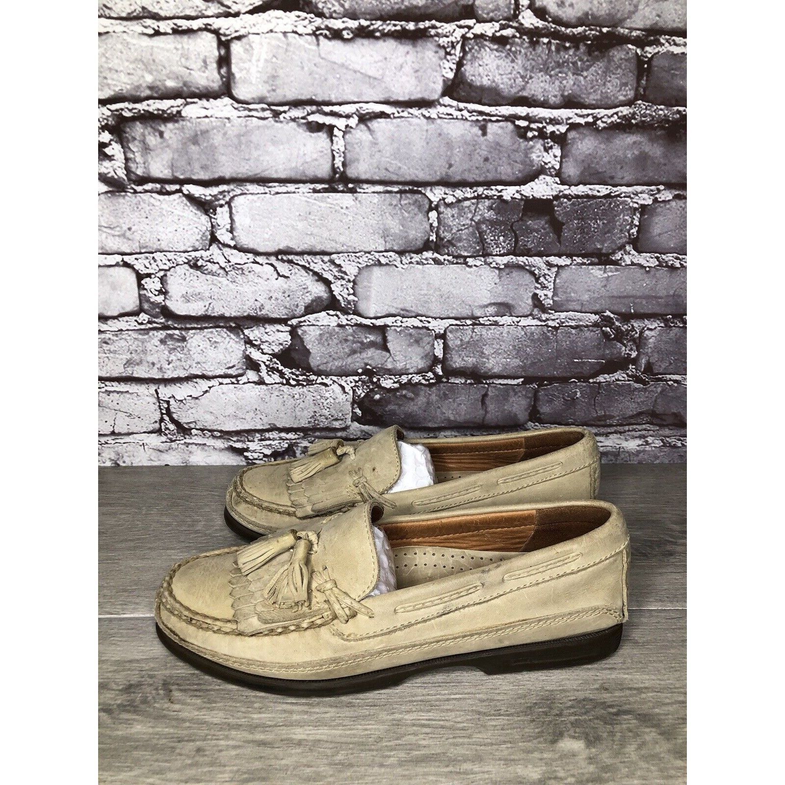 Johnston & Murphy Johnston Murphy Passport Beige Leather Tassel Kiltie Loafers Size US 8.5 / EU 41-42 - 6 Thumbnail