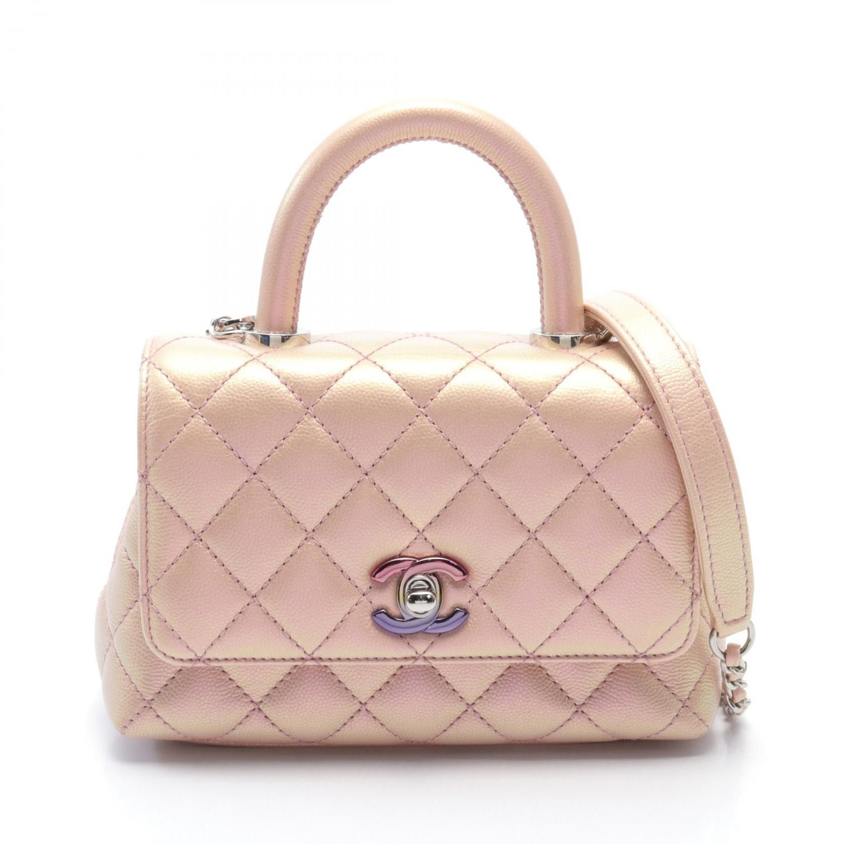 Chanel Chanel CC Quilted Caviar Top Handle Flap Bag Leather Handbag AS2215 in Very Good Condition Size ONE SIZE - 1 Thumbnail