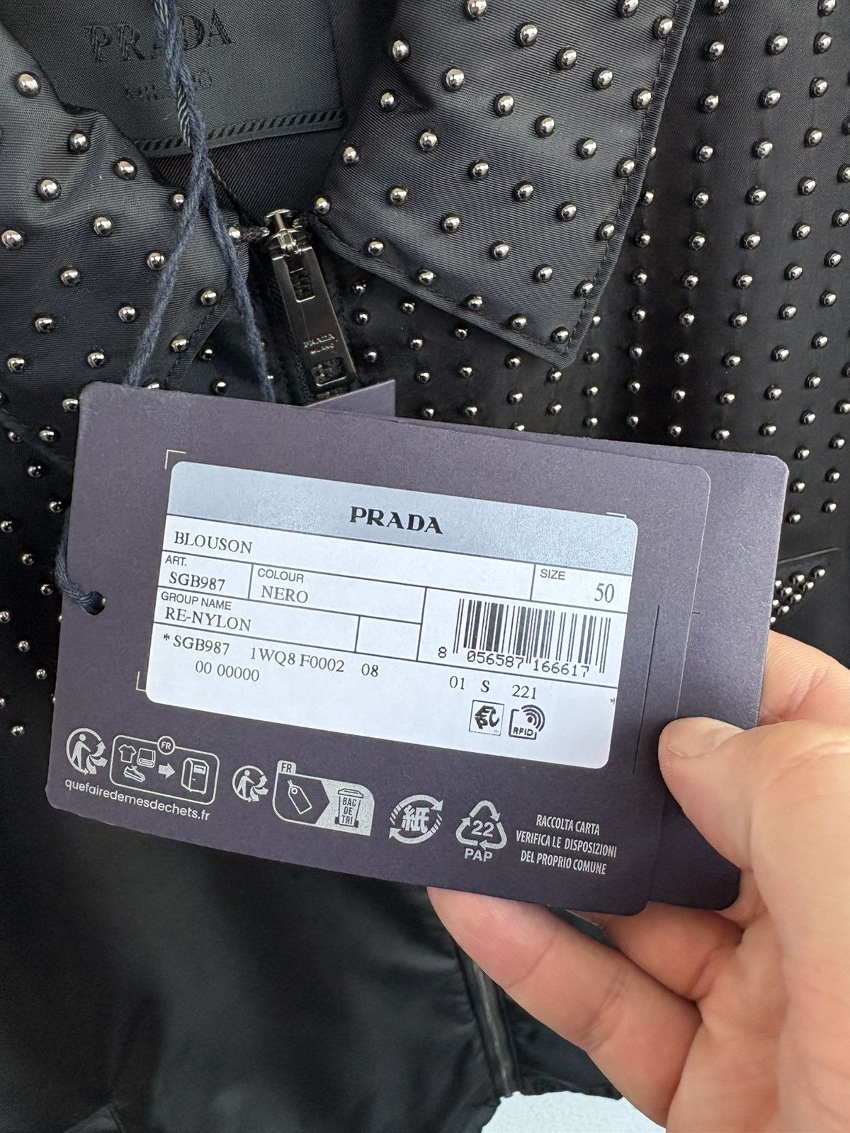 Prada Prada studded Re-Nylon blouson jacket size IT 50 Size US L / EU 52-54 / 3 - 4 Thumbnail