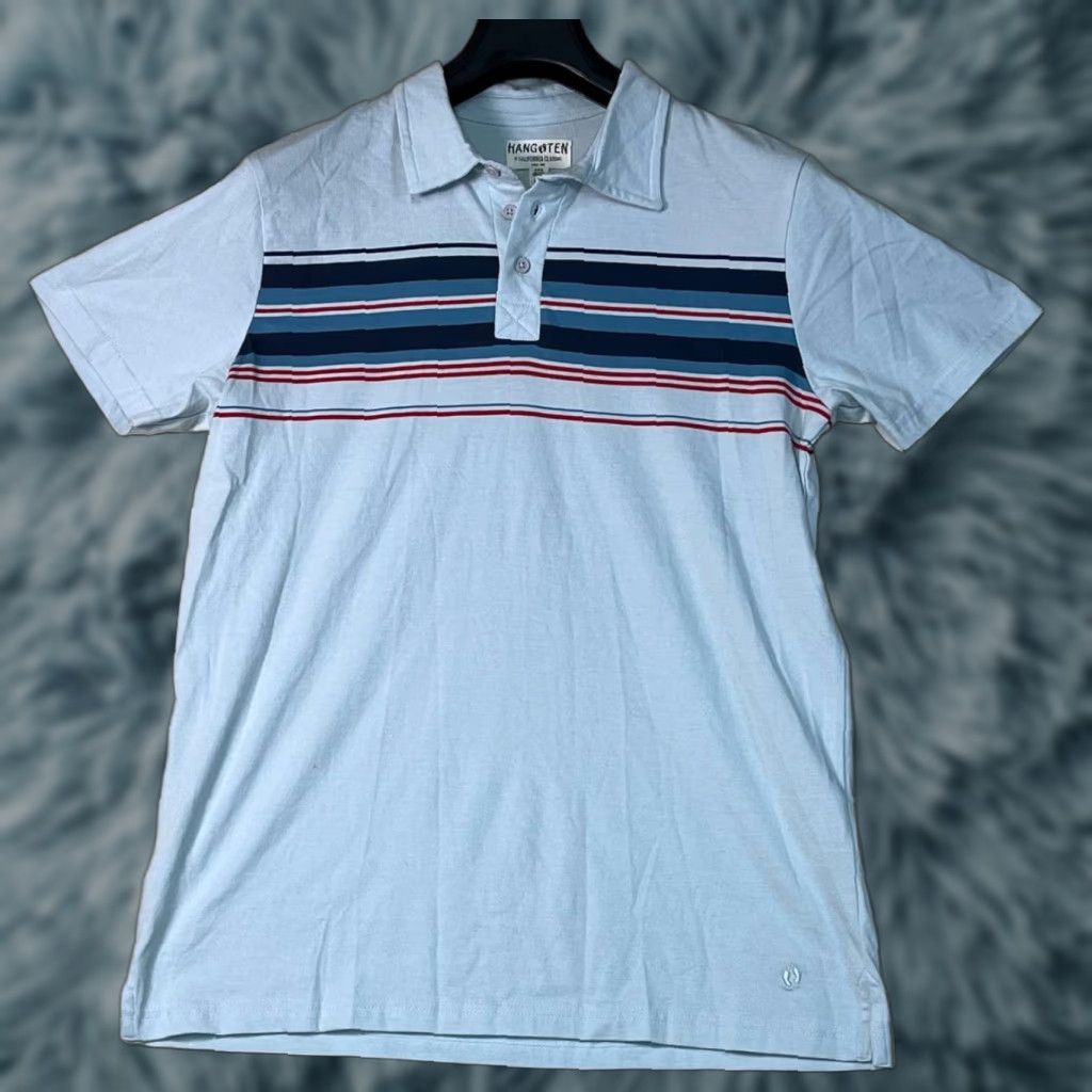 Hang Ten Hang Ten Polo Shirt Light Blue Multi Stripe Logo Surf Beach Men's Size Small Size US S / EU 44-46 / 1 - 1 Thumbnail